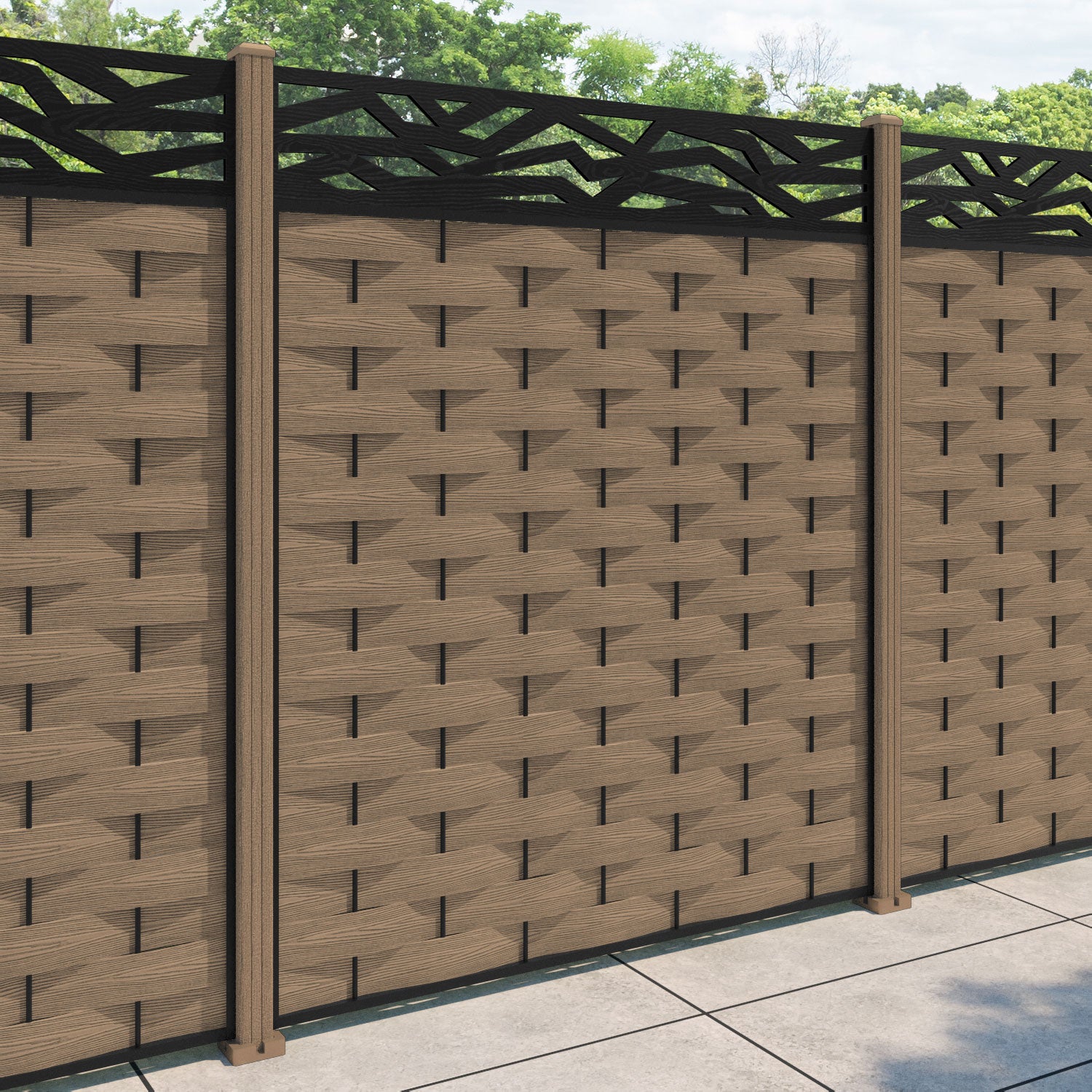 Ripple Zenith Fence Panel - Teak - with our composite posts