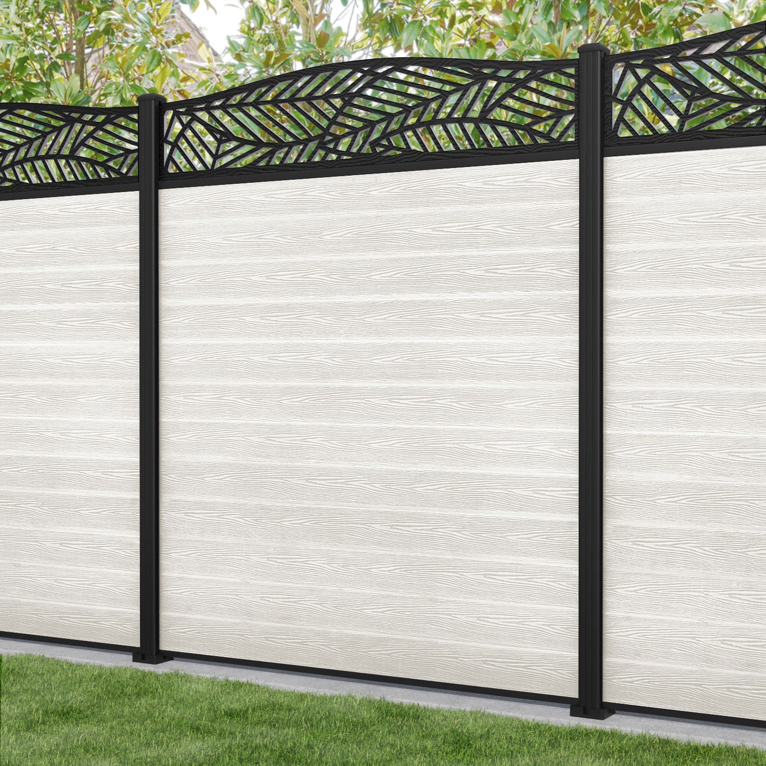 Classic Habitat Curved Top Fence Panel - Light Stone - with our aluminium posts