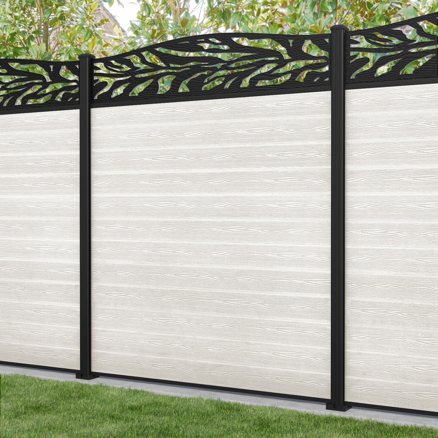 Classic Malawi Curved Top Fence Panel - Light Stone - with our aluminium posts
