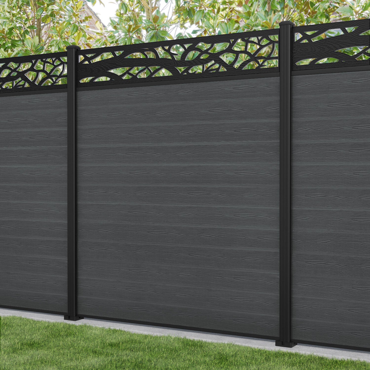 Classic Twilight Fence Panel - Dark Grey - with our aluminium posts