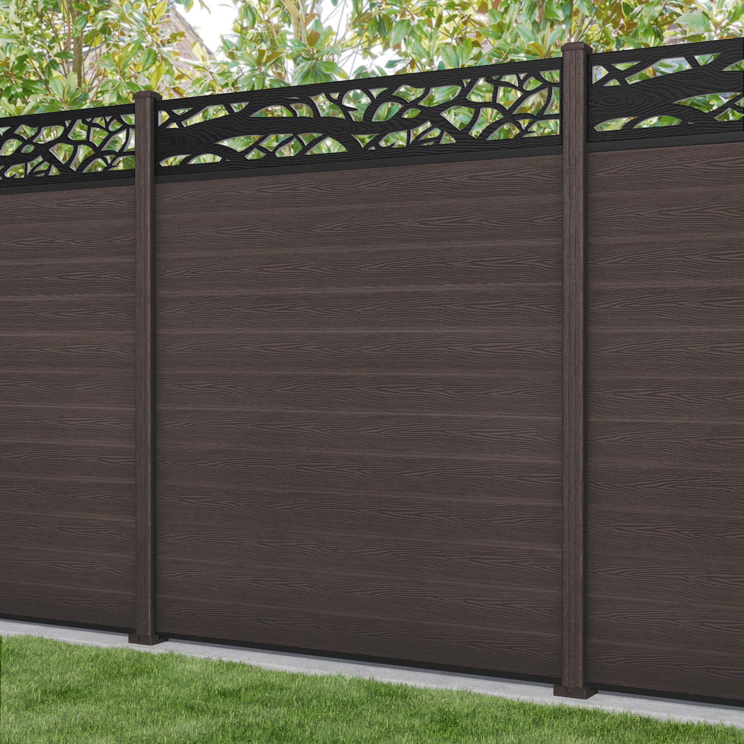Classic Twilight Fence Panel - Mid Brown - with our composite posts