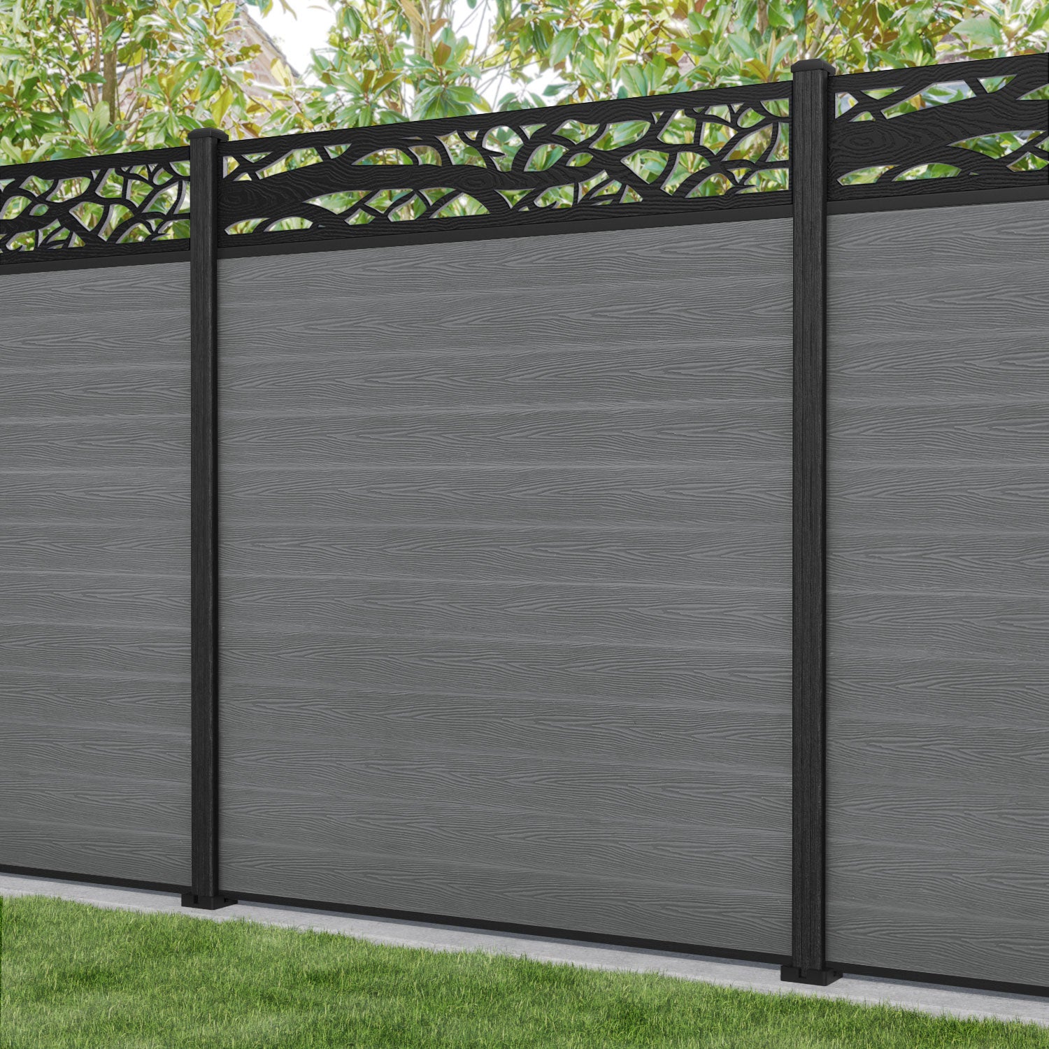Classic Twilight Fence Panel - Mid Grey - with our composite posts