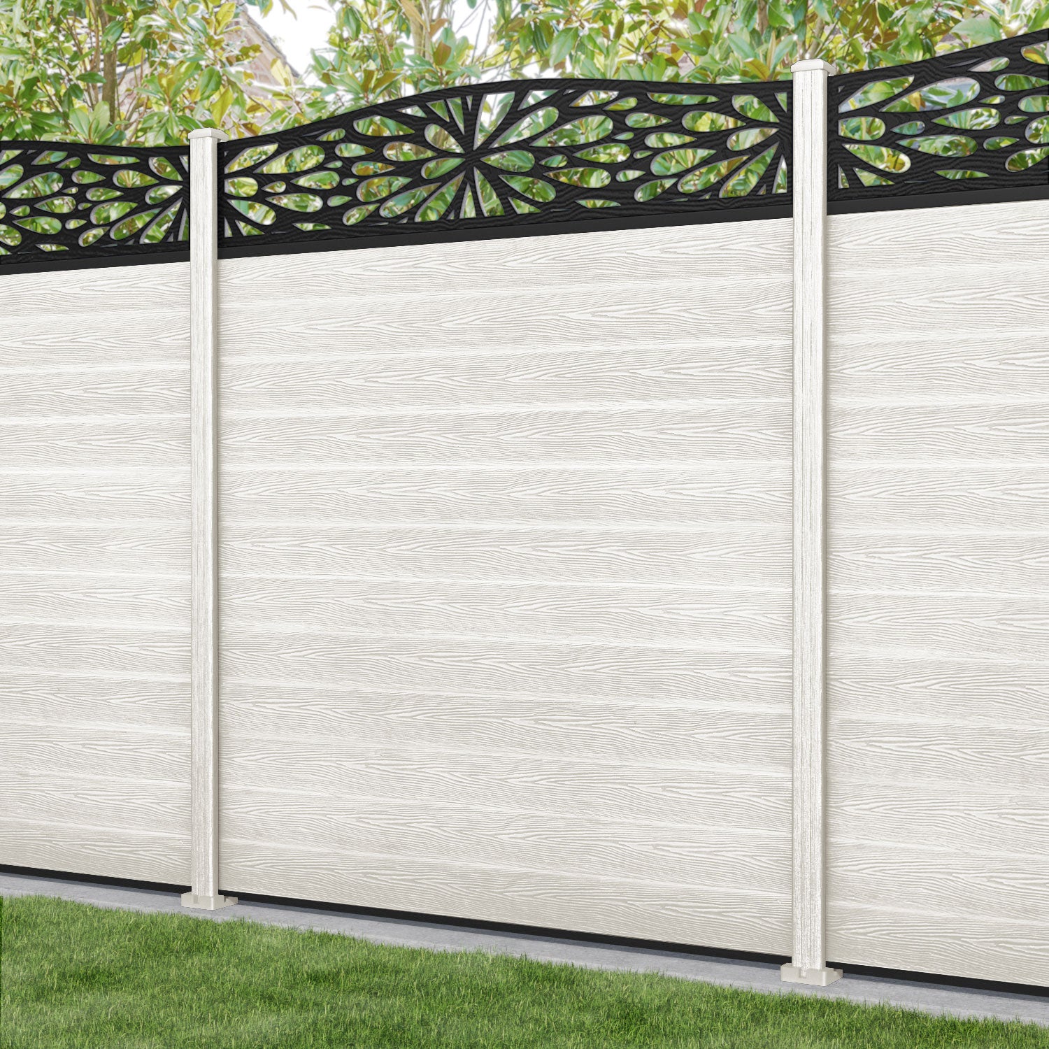Classic Blossom Curved Top Fence Panel - Light Stone - with our composite posts