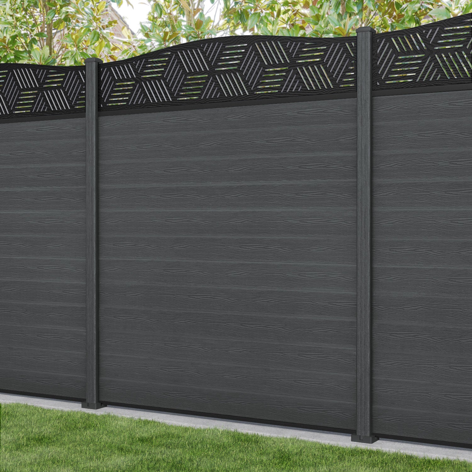 Classic Cubed Curved Top Fence Panel - Dark Grey - with our composite posts