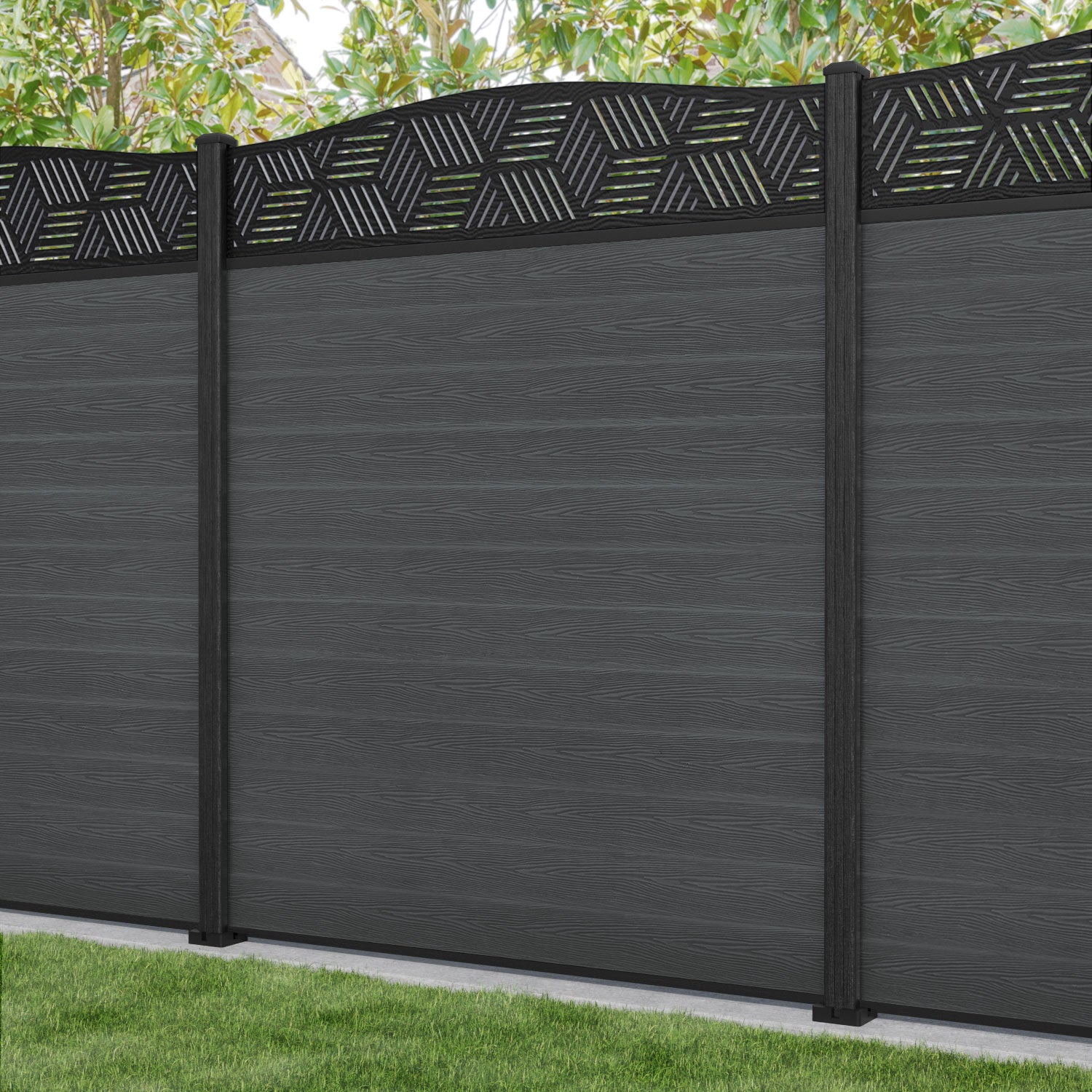 Classic Cubed Curved Top Fence Panel - Dark Grey - with our composite posts