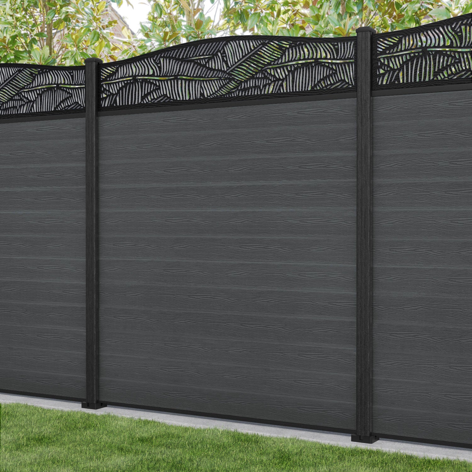 Classic Feather Curved Top Fence Panel - Dark Grey - with our composite posts