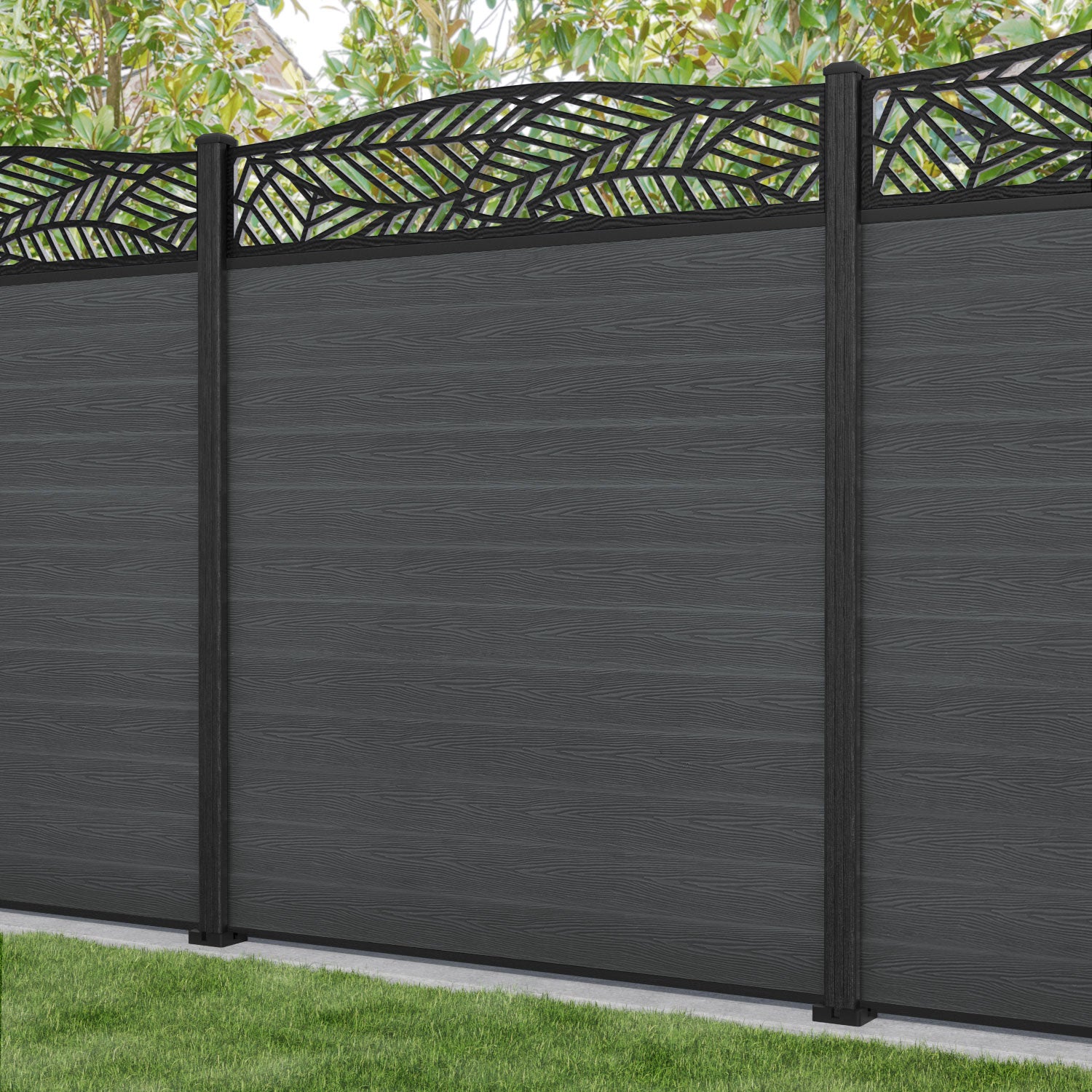 Classic Habitat Curved Top Fence Panel - Dark Grey - with our composite posts