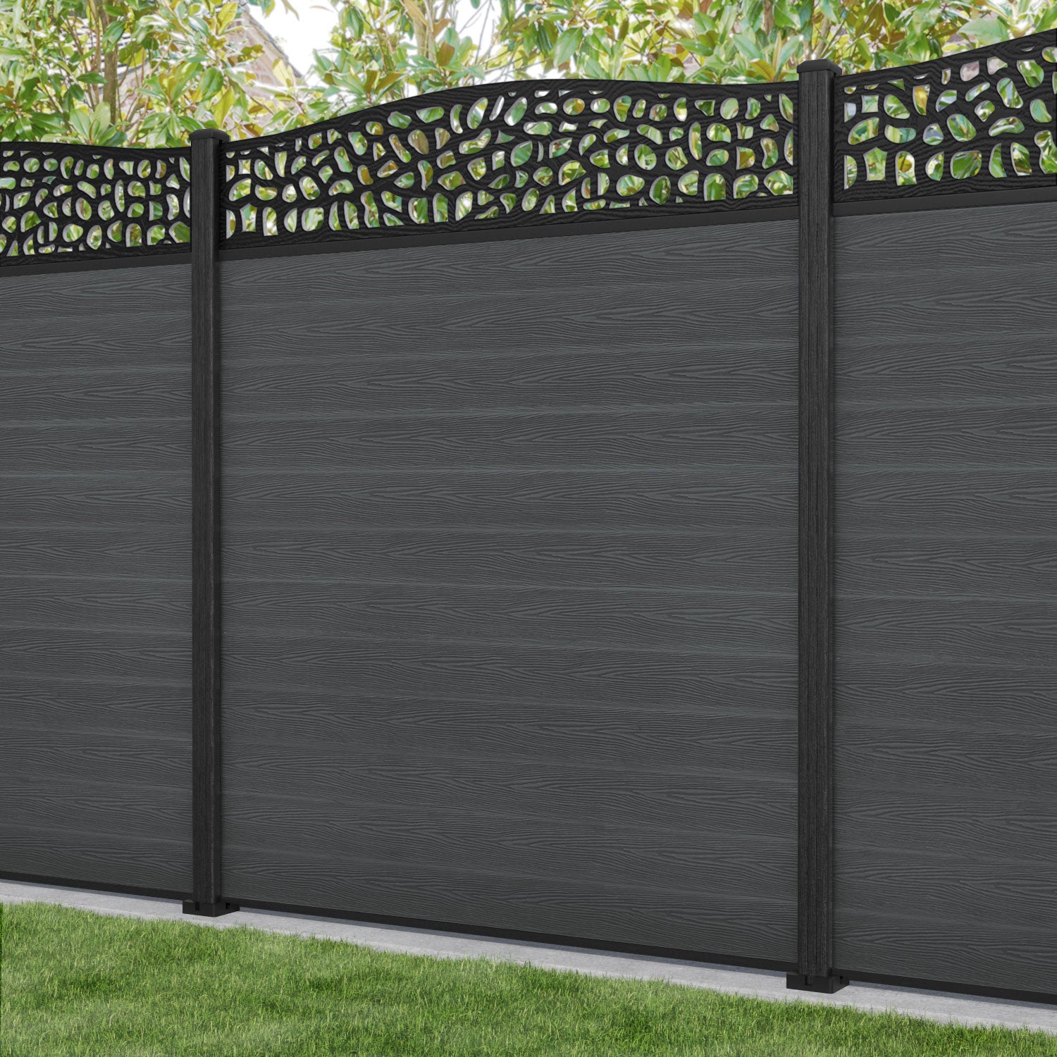 Classic Pebble Curved Top Fence Panel - Dark Grey - with our composite posts