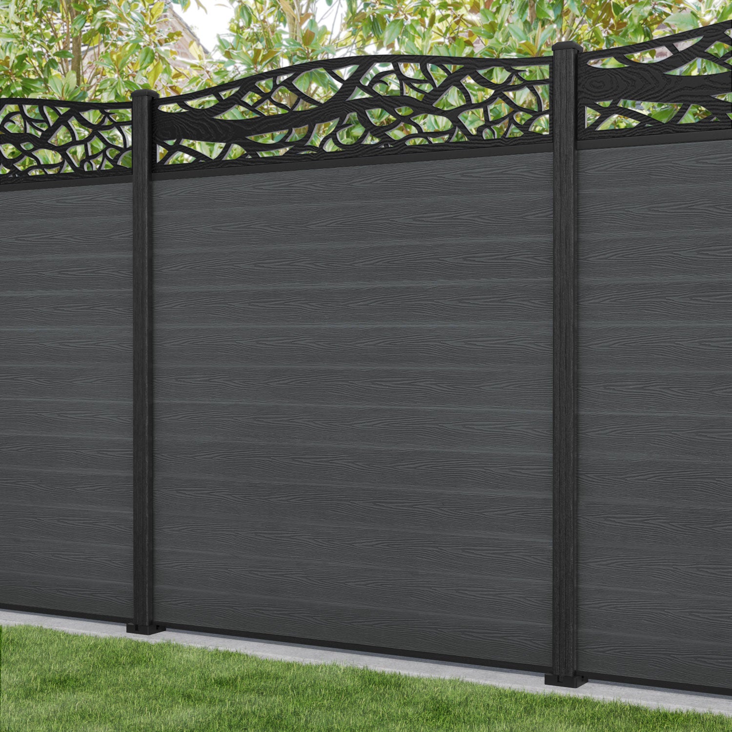 Classic Twilight Curved Top Fence Panel - Dark Grey - with our composite posts