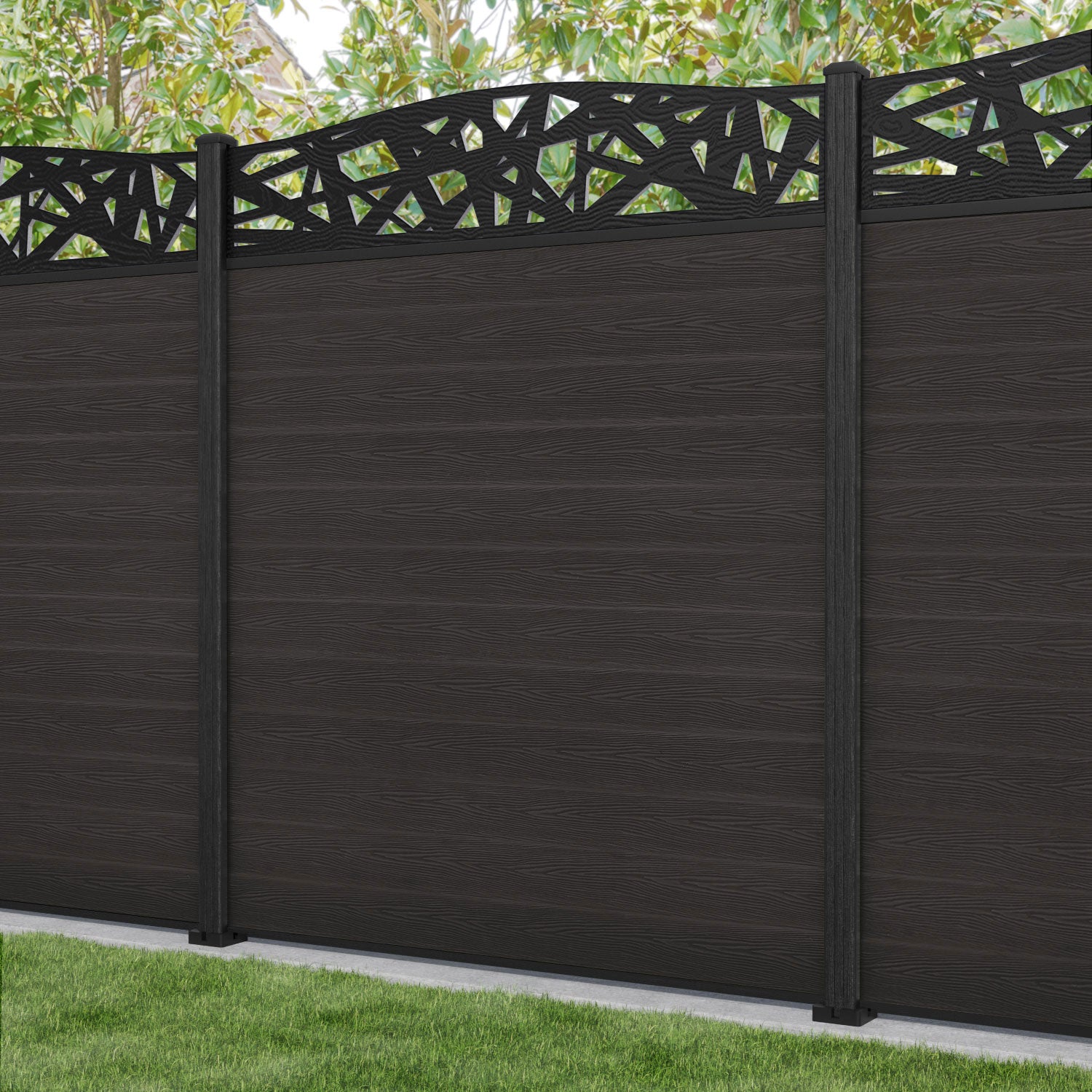 Classic Prism Curved Top Fence Panel - Dark Oak - with our composite posts