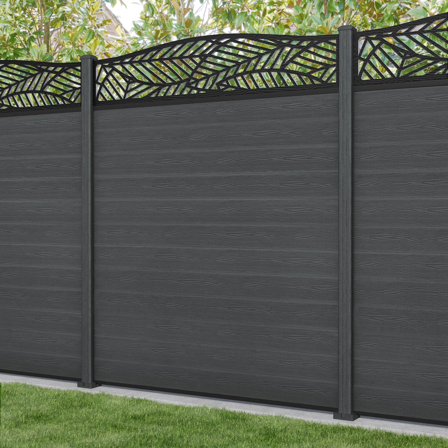 Classic Habitat Curved Top Fence Panel - Dark Grey - with our composite posts