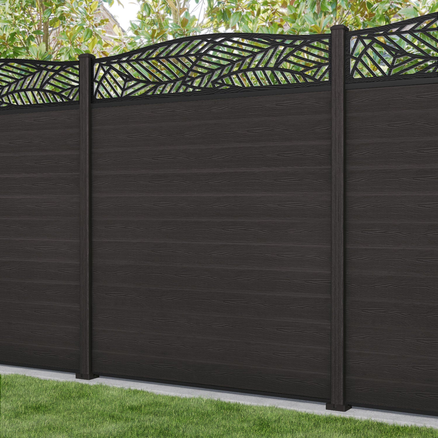 Classic Habitat Curved Top Fence Panel - Dark Oak - with our composite posts