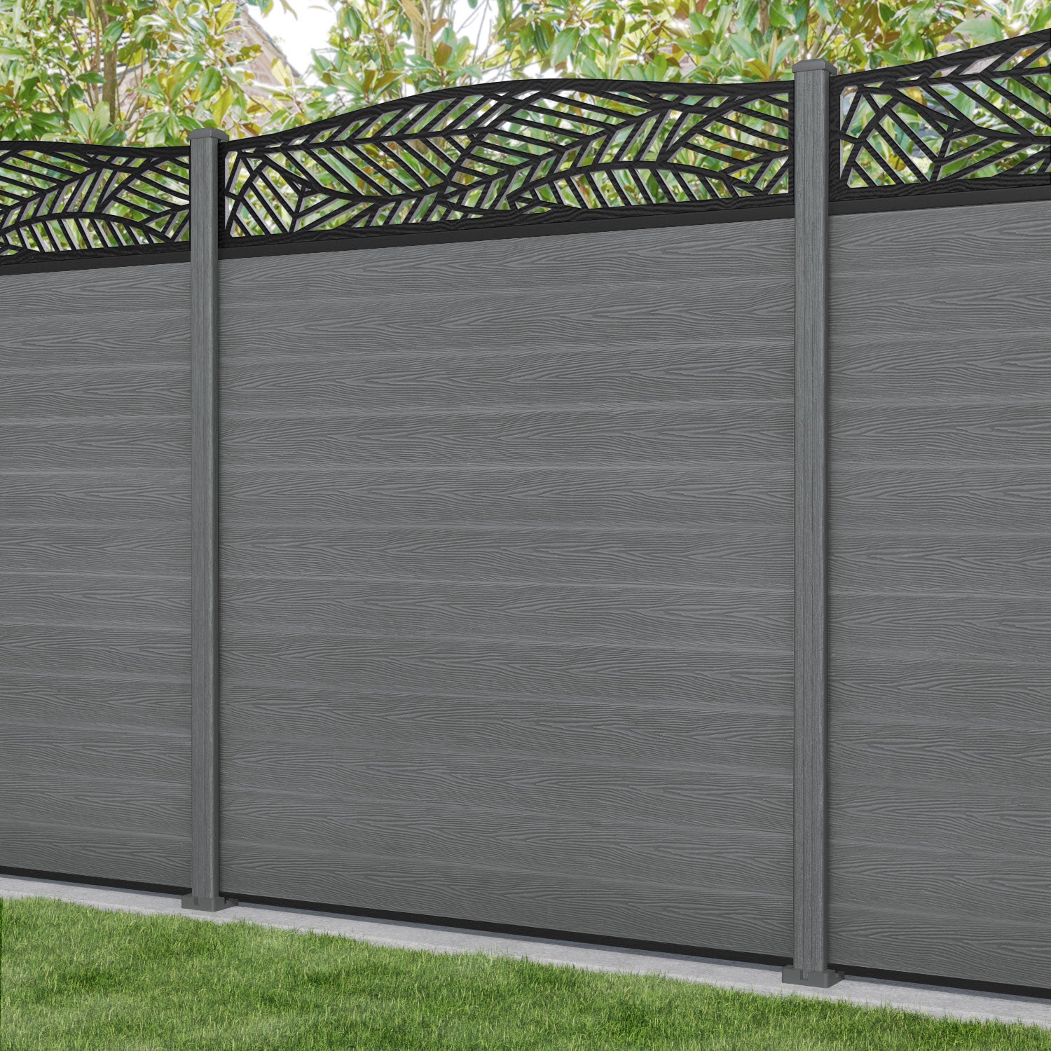 Classic Habitat Curved Top Fence Panel - Mid Grey - with our composite posts