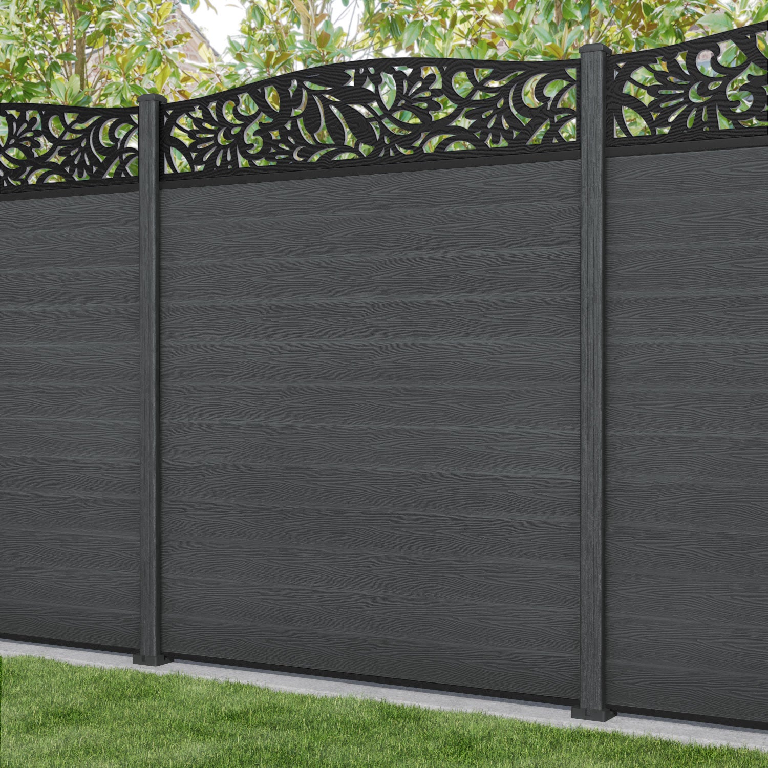 Classic Heritage Curved Top Fence Panel - Dark Grey - with our composite posts