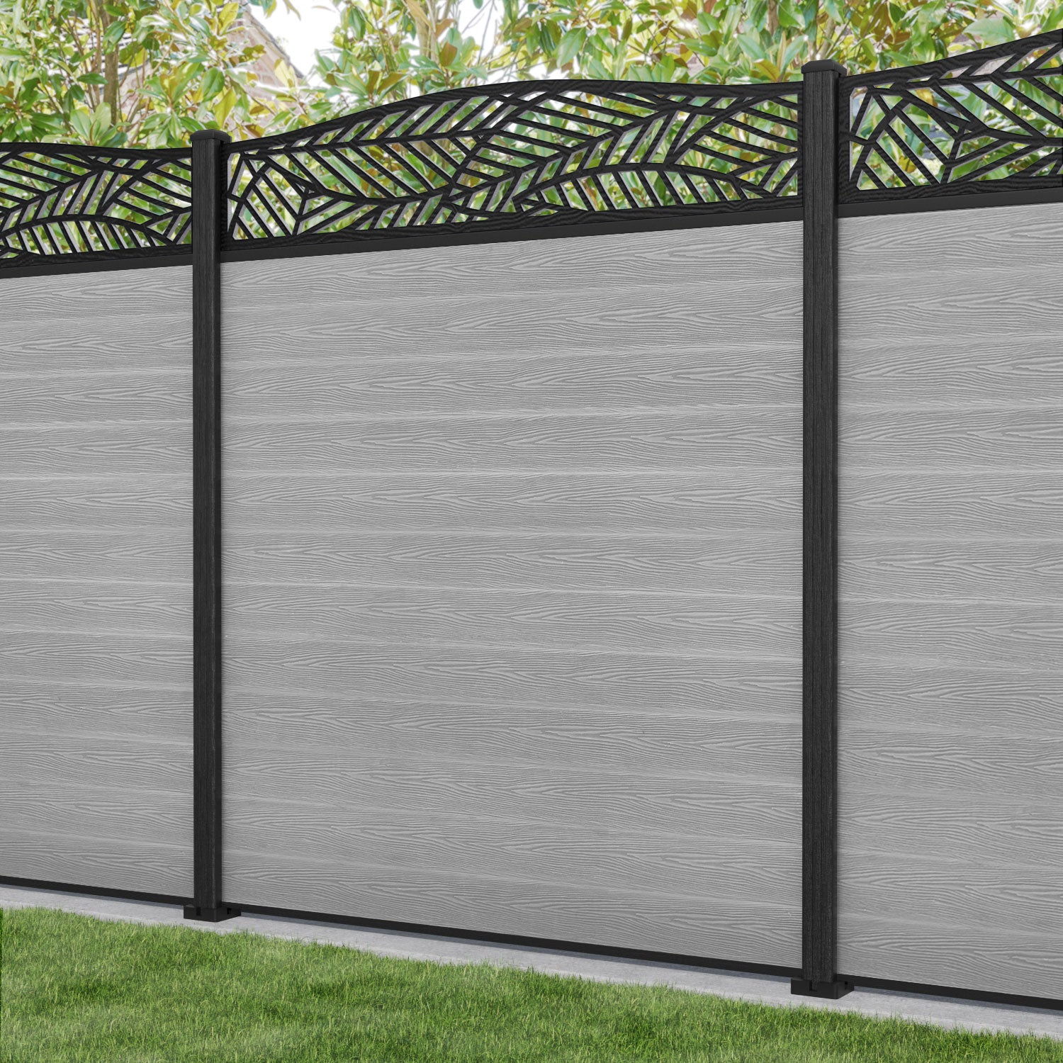 Classic Habitat Curved Top Fence Panel - Light Grey - with our composite posts