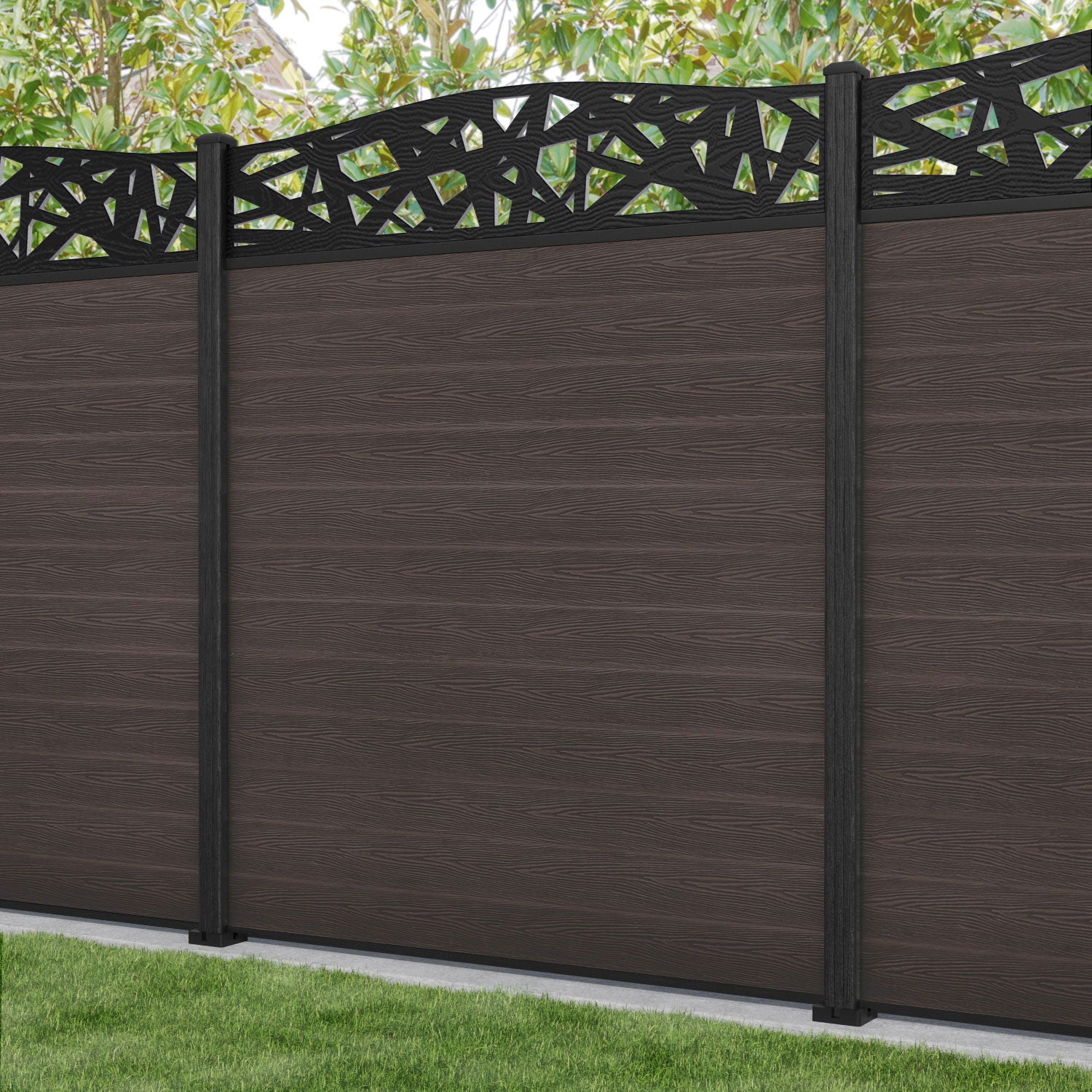 Classic Prism Curved Top Fence Panel - Mid Brown - with our composite posts