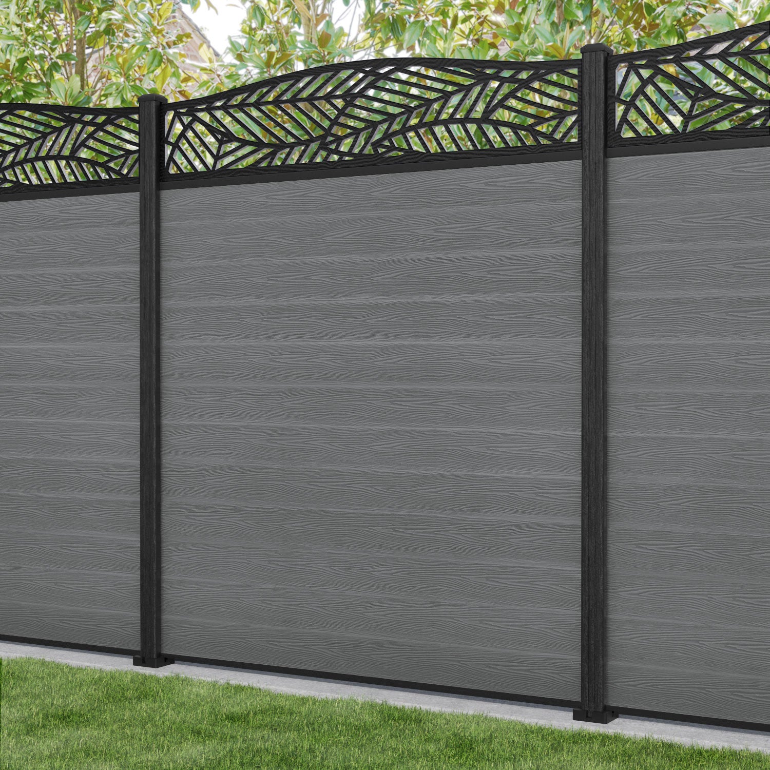 Classic Habitat Curved Top Fence Panel - Mid Grey - with our composite posts