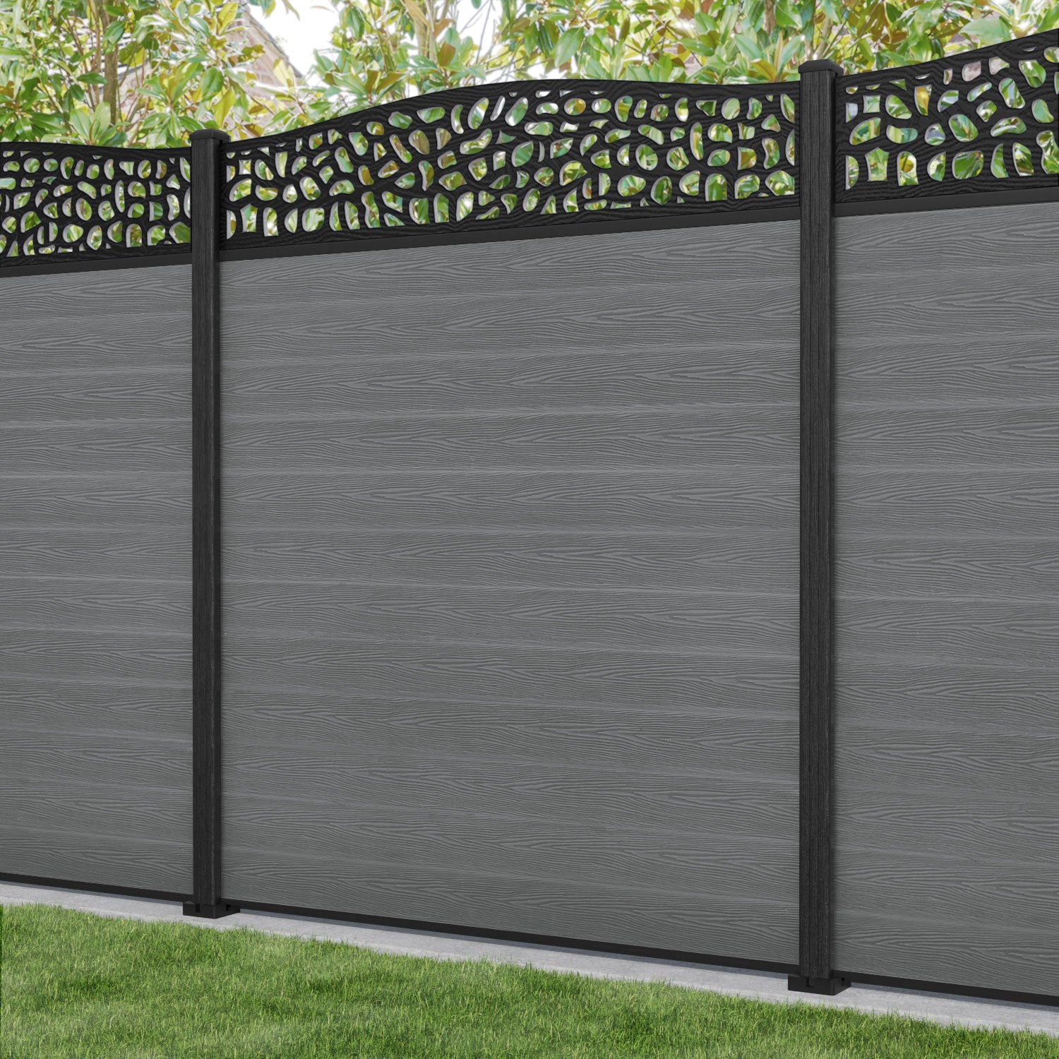 Classic Pebble Curved Top Fence Panel - Mid Grey - with our composite posts
