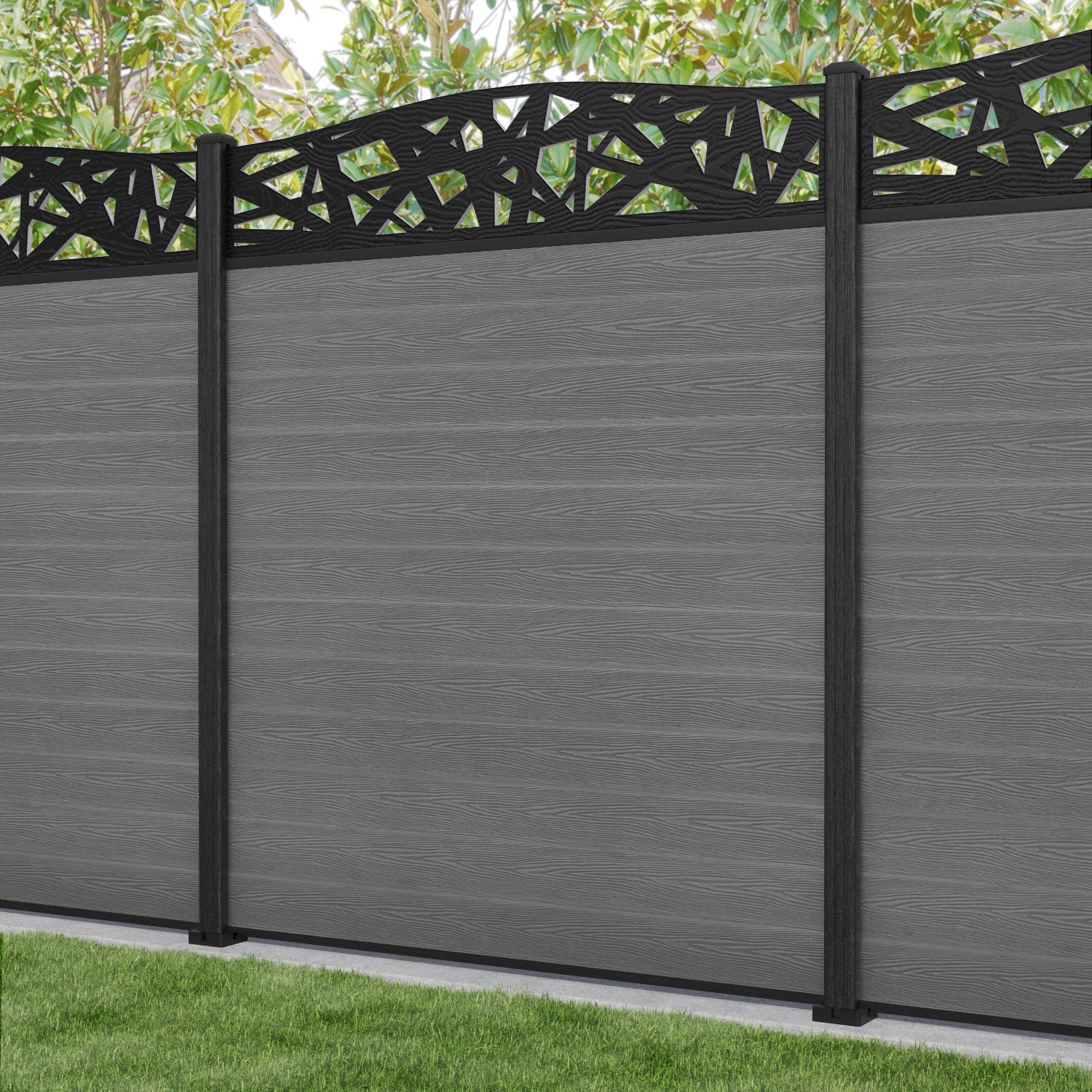 Classic Prism Curved Top Fence Panel - Mid Grey - with our composite posts
