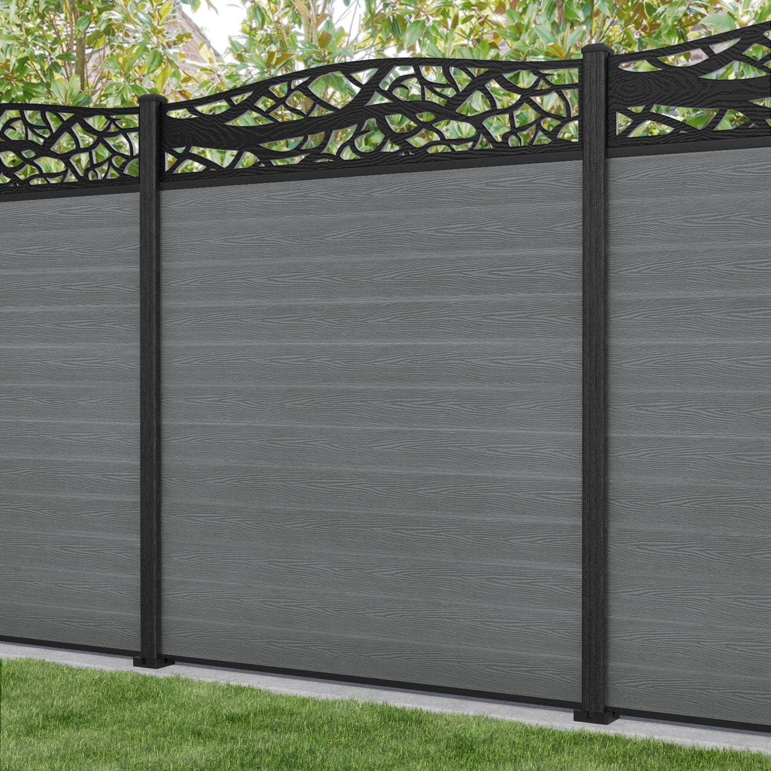 Classic Twilight Curved Top Fence Panel - Mid Grey - with our composite posts