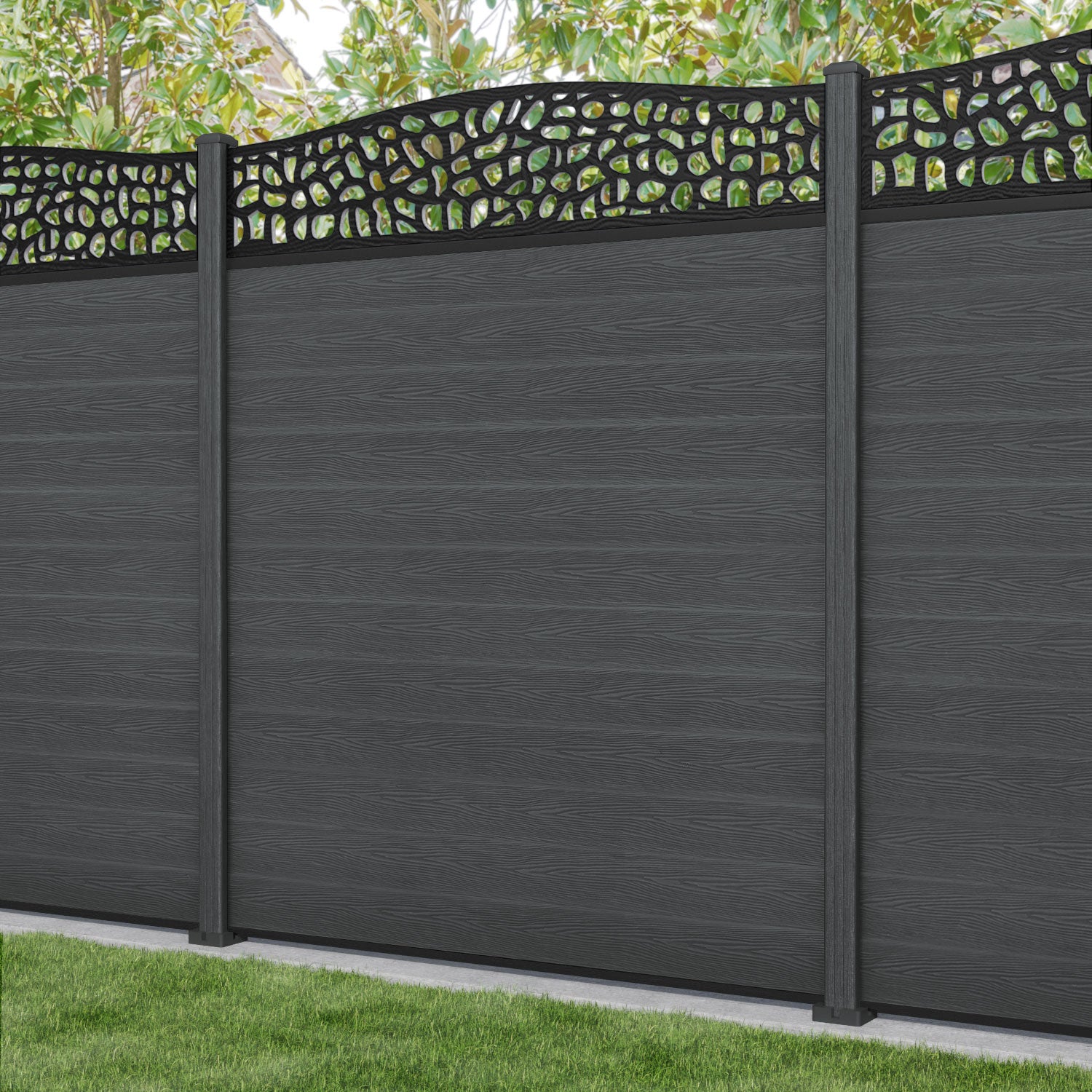 Classic Pebble Curved Top Fence Panel - Dark Grey - with our composite posts