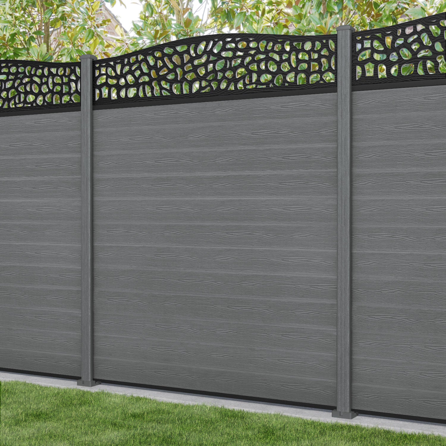 Classic Pebble Curved Top Fence Panel - Mid Grey - with our composite posts