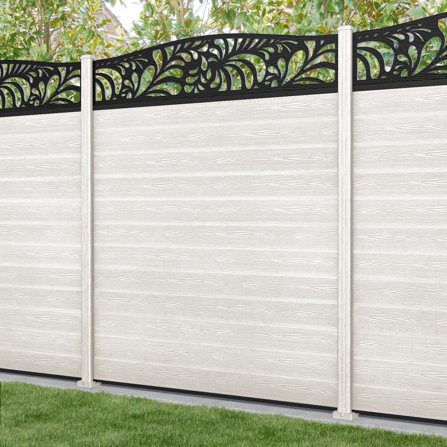 Classic Petal Curved Top Fence Panel - Light Stone - with our composite posts