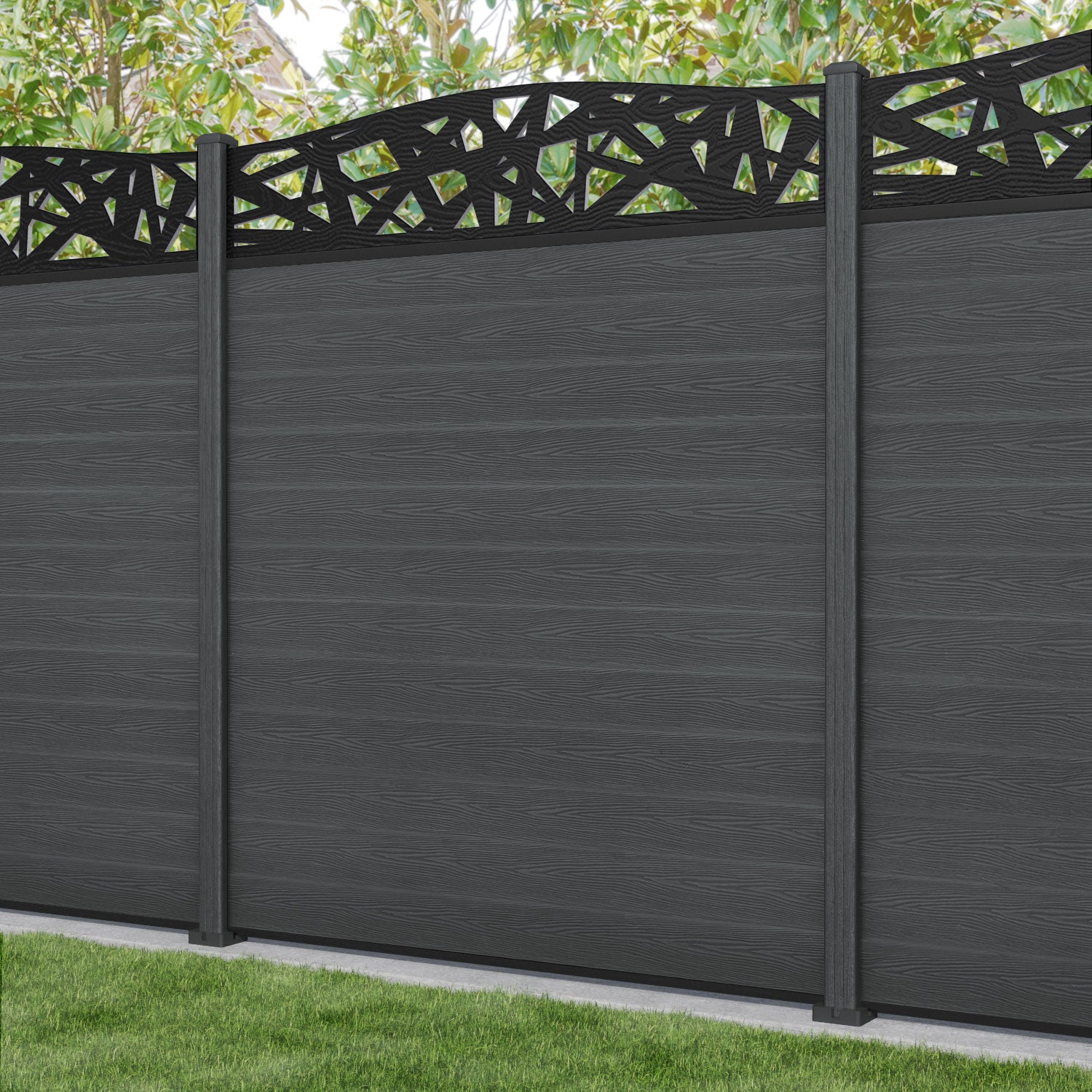 Classic Prism Curved Top Fence Panel - Dark Grey - with our composite posts