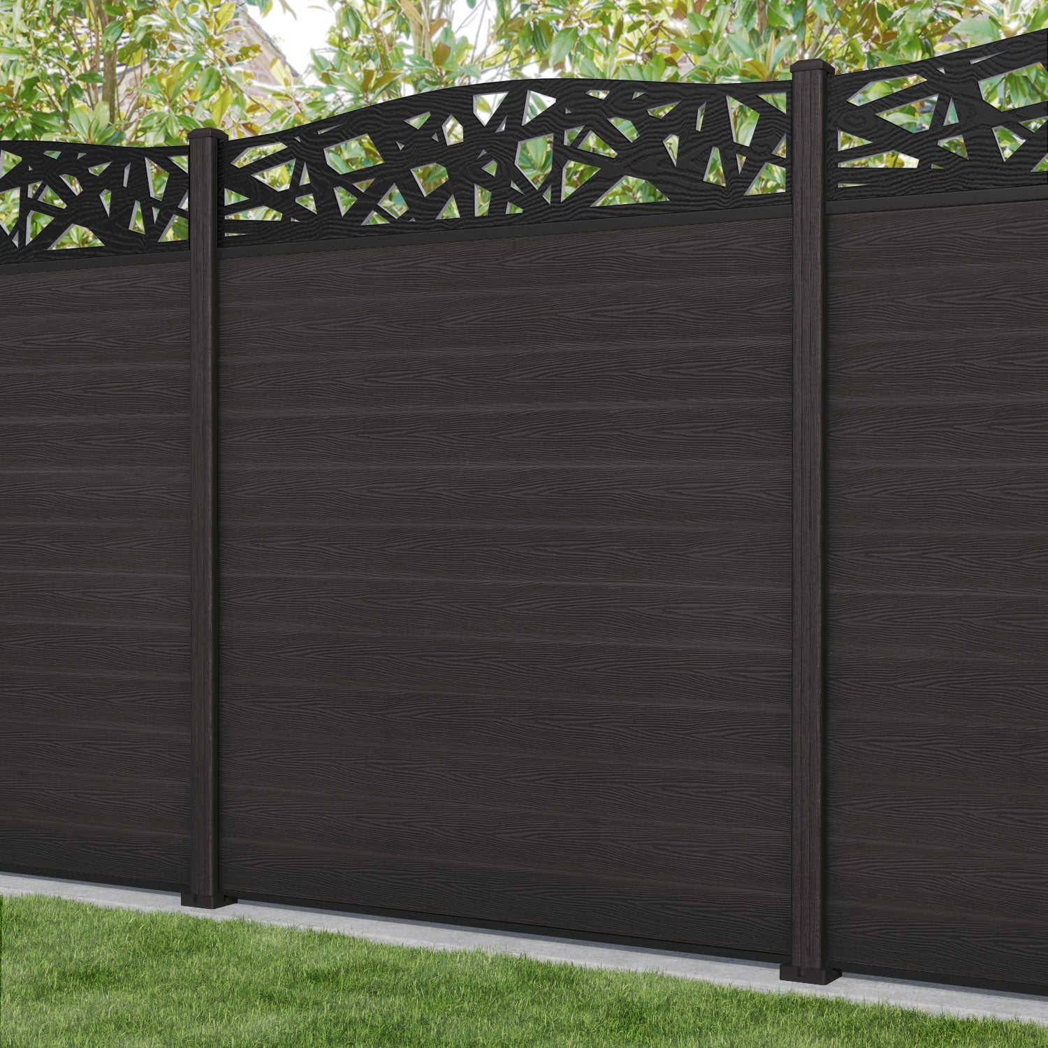 Classic Prism Curved Top Fence Panel - Dark Oak - with our composite posts