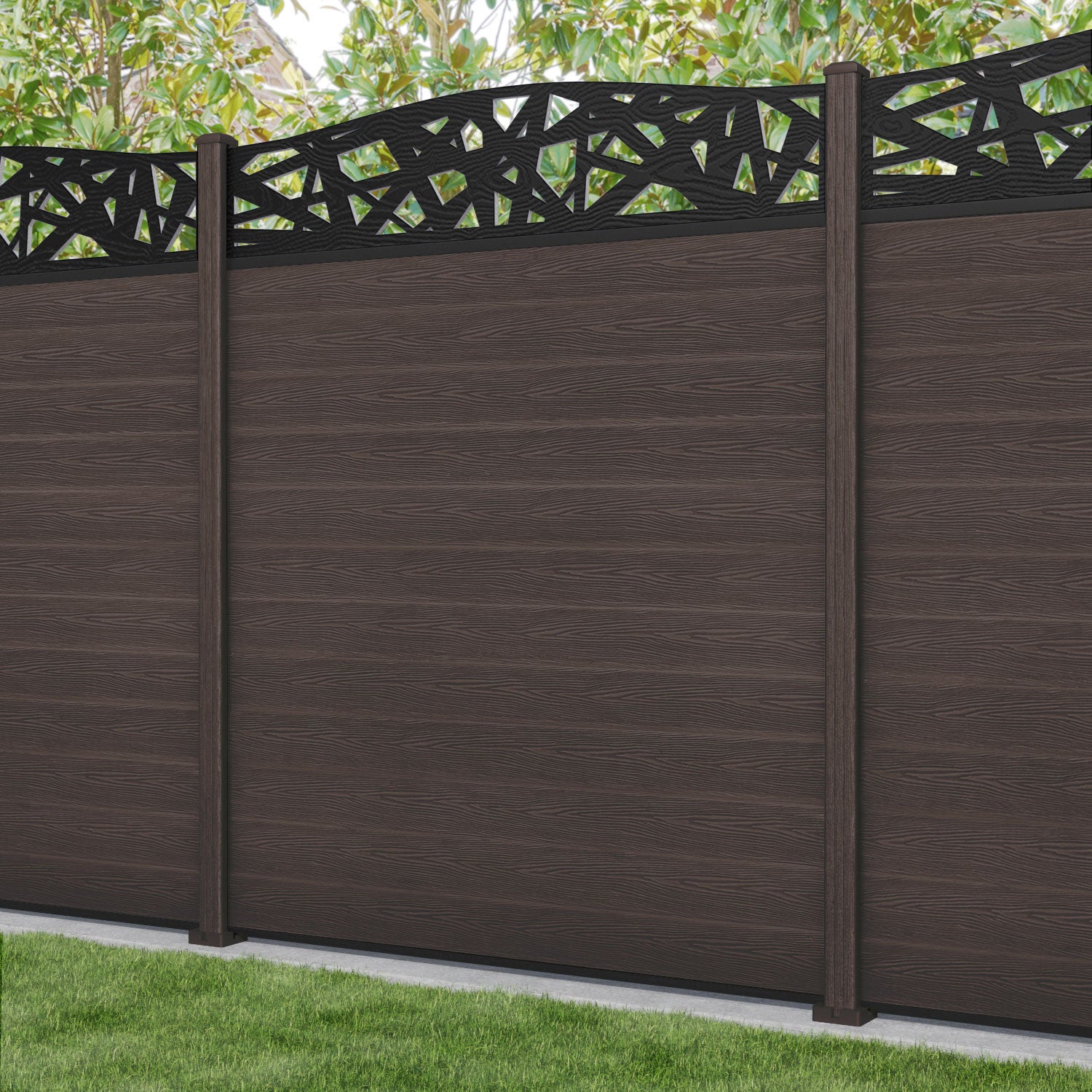 Classic Prism Curved Top Fence Panel - Mid Brown - with our composite posts
