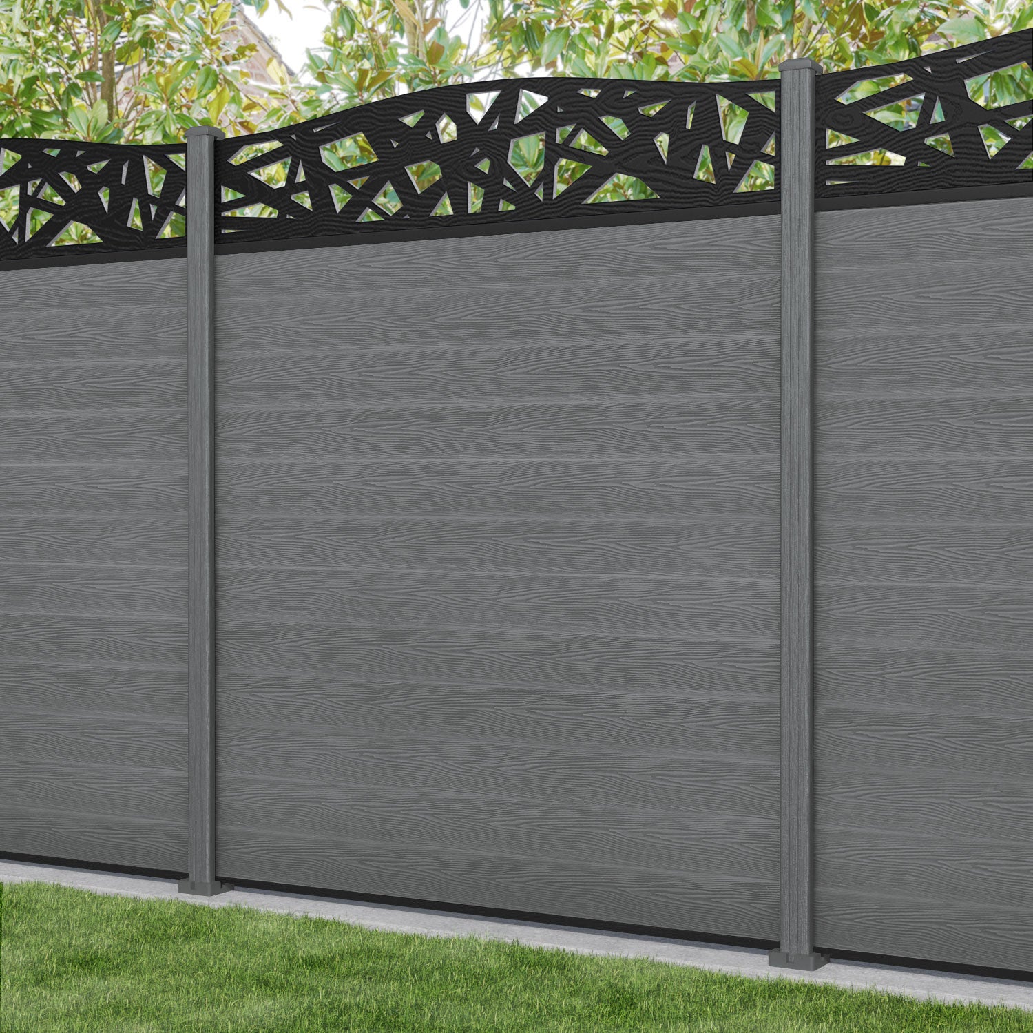 Classic Prism Curved Top Fence Panel - Mid Grey - with our composite posts