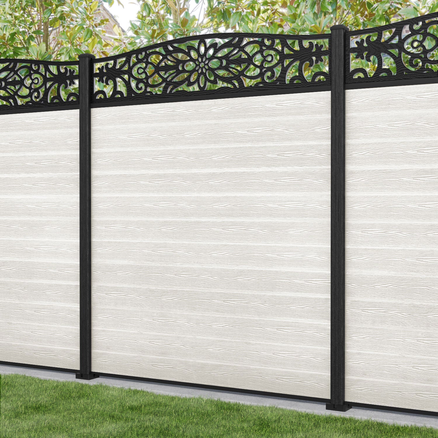 Classic Windsor Curved Top Fence Panel - Light Stone - with our composite posts