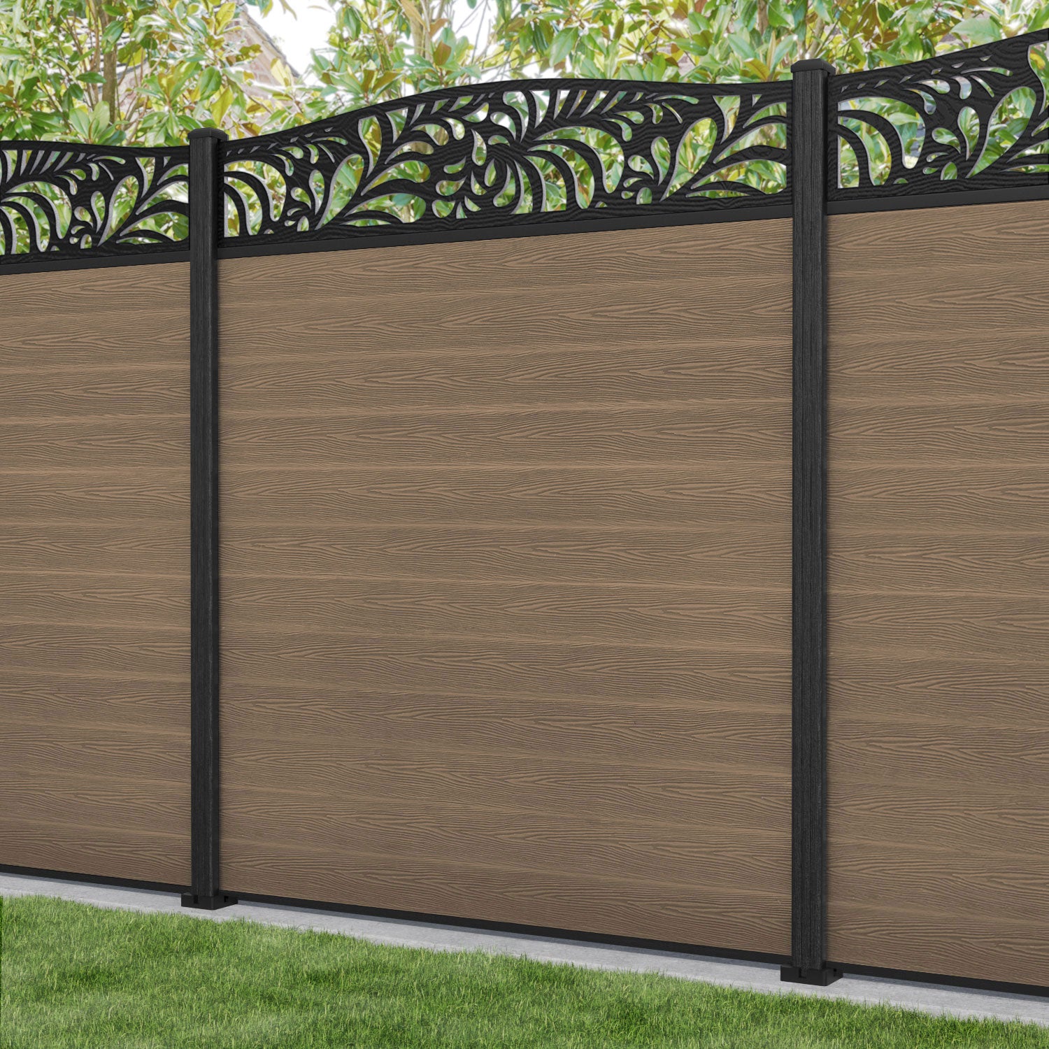 Classic Petal Curved Top Fence Panel - Teak - with our composite posts