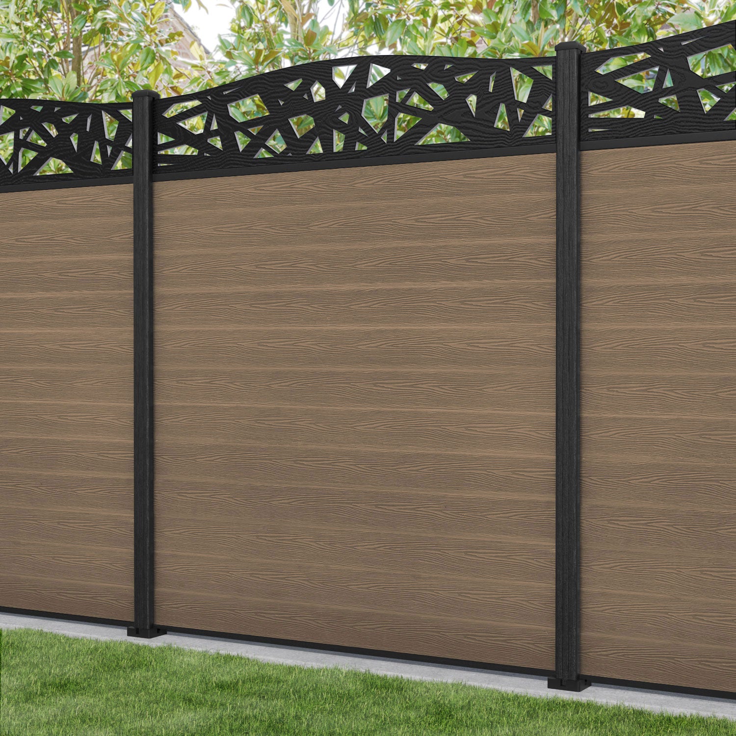 Classic Prism Curved Top Fence Panel - Teak - with our composite posts