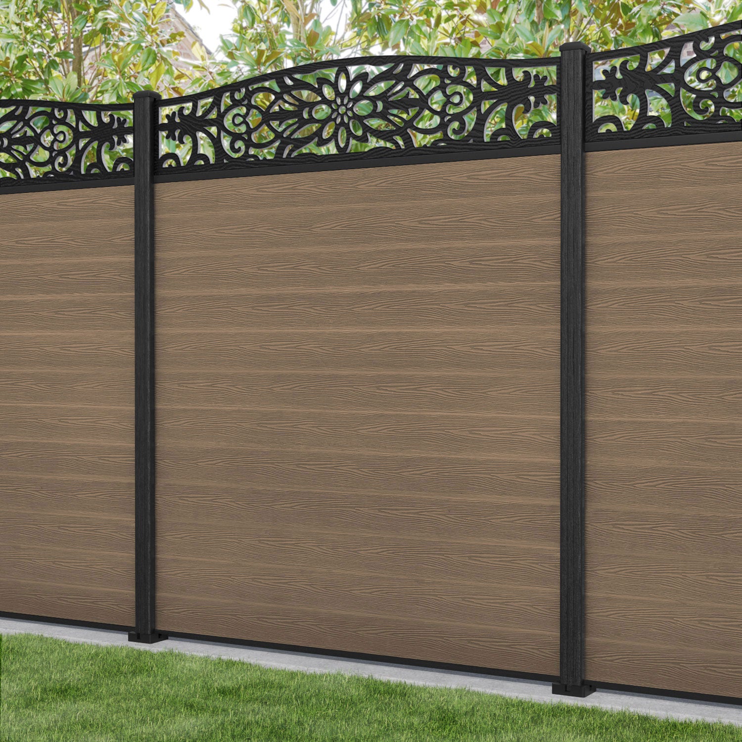 Classic Windsor Curved Top Fence Panel - Teak - with our composite posts