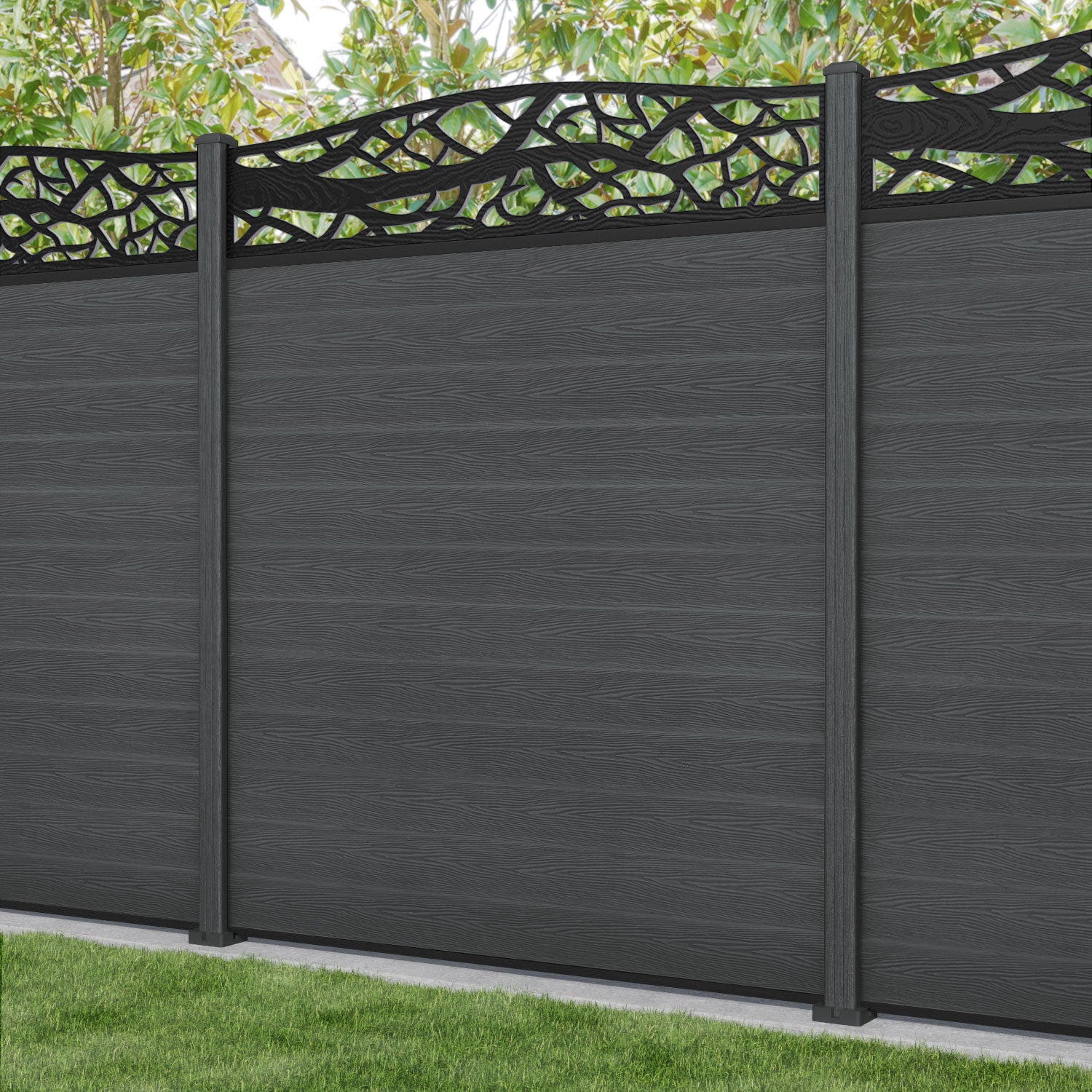 Classic Twilight Curved Top Fence Panel - Dark Grey - with our composite posts