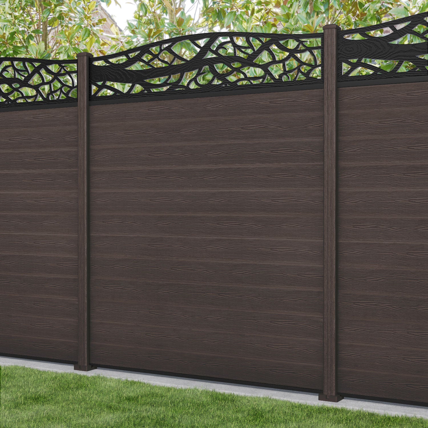 Classic Twilight Curved Top Fence Panel - Mid Brown - with our composite posts