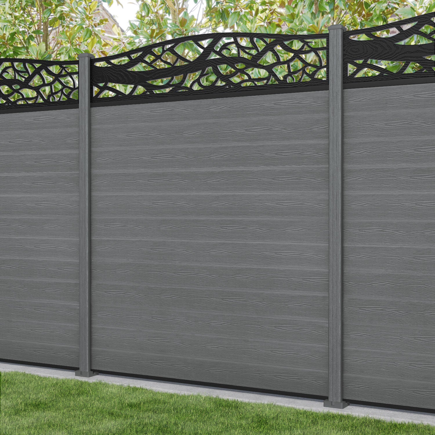 Classic Twilight Curved Top Fence Panel - Mid Grey - with our composite posts