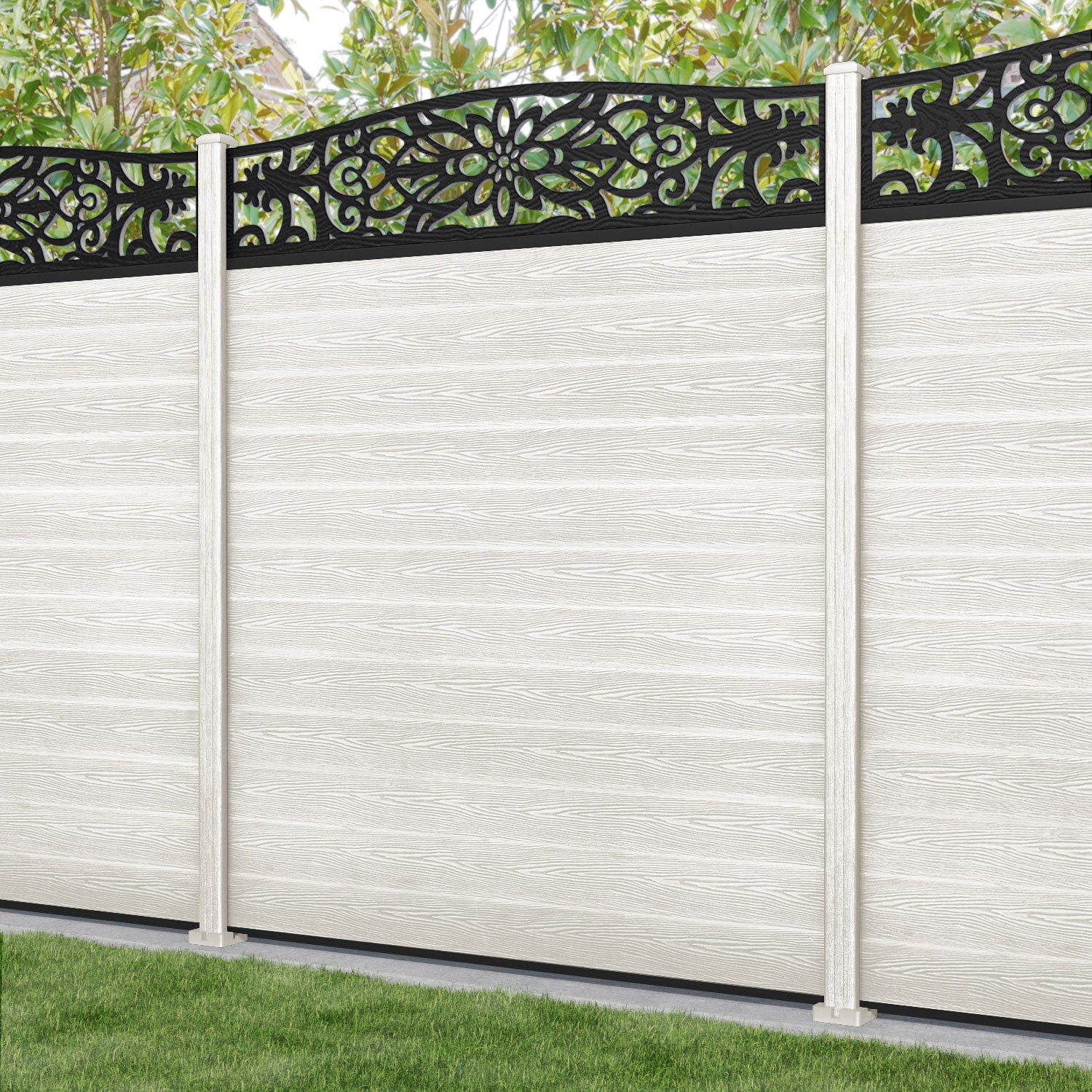 Classic Windsor Curved Top Fence Panel - Light Stone - with our composite posts