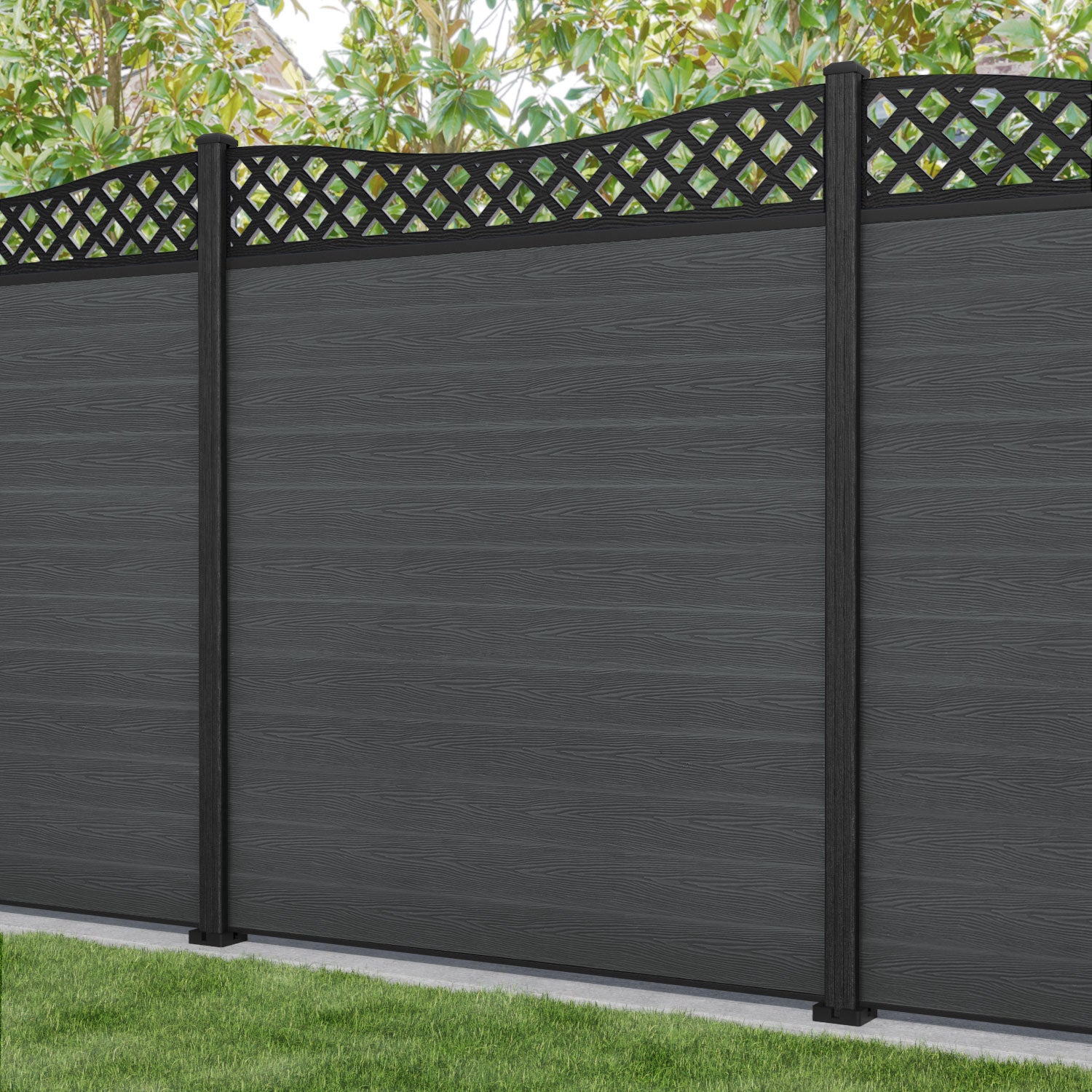 Classic Low Wave Fence Panel - Dark Grey - with our composite posts