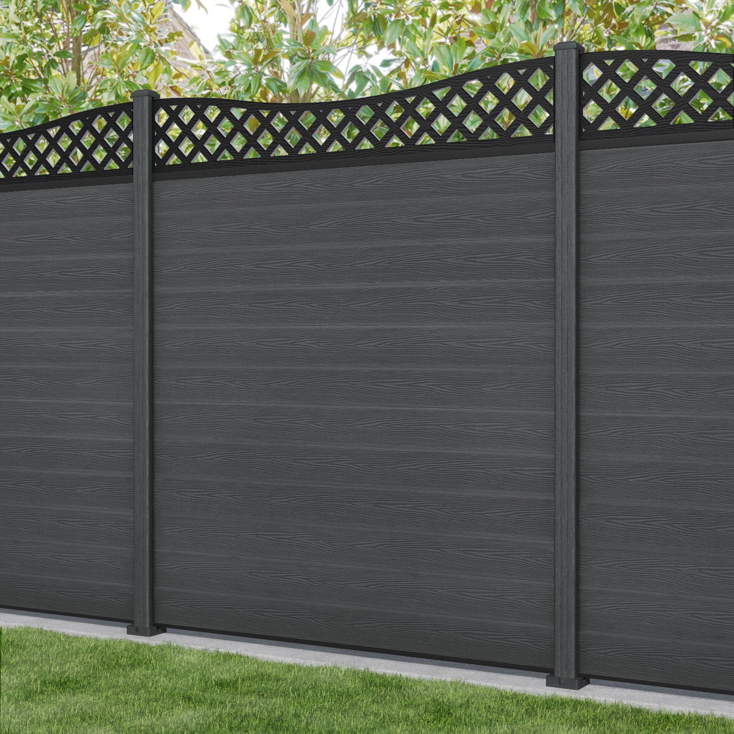 Classic Low Wave Fence Panel - Dark Grey - with our composite posts