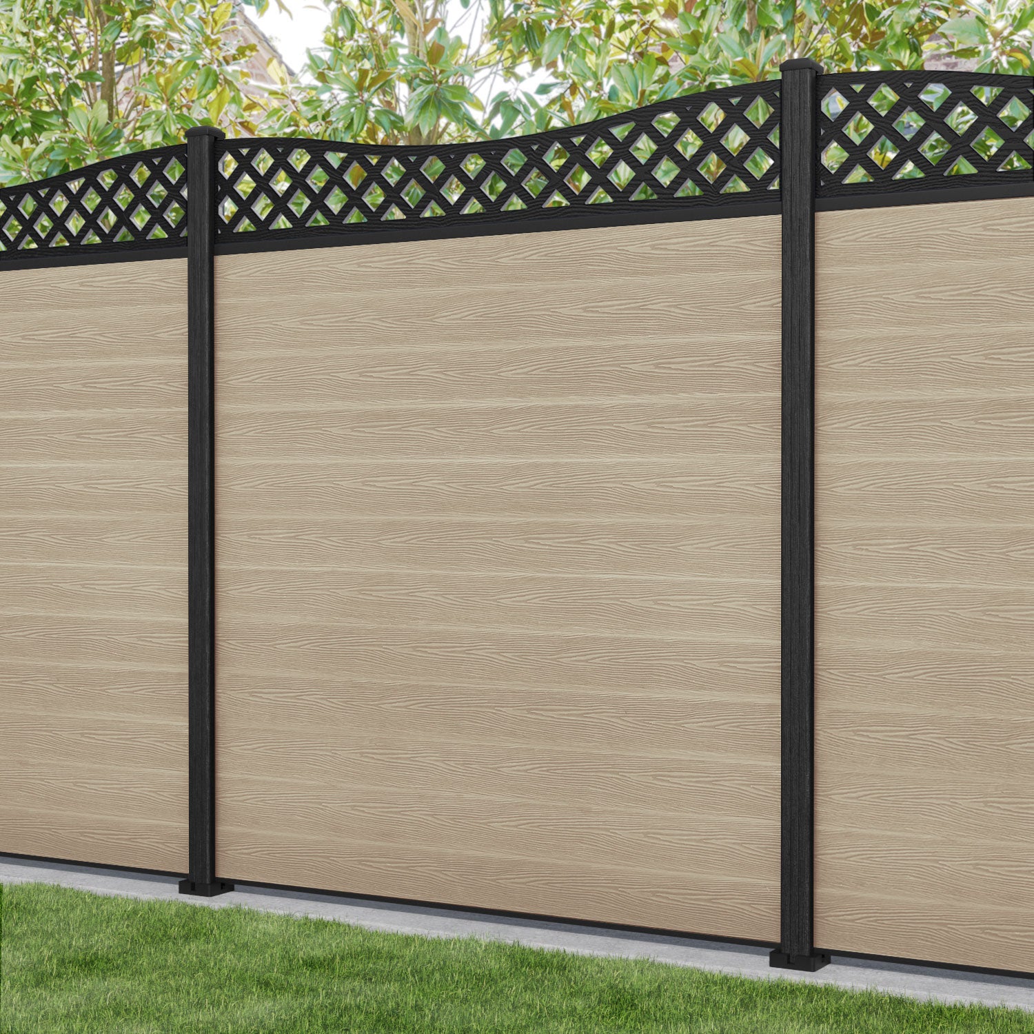 Classic Low Wave Fence Panel - Light Oak - with our composite posts