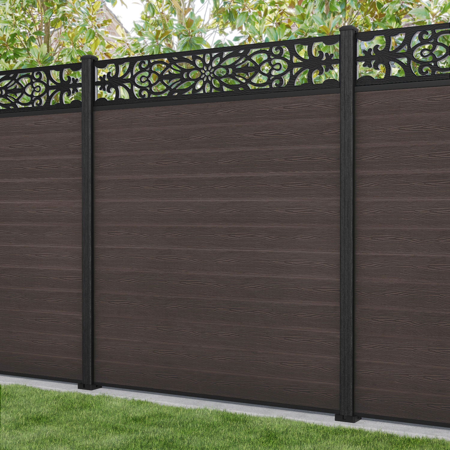 Classic Windsor Fence Panel - Mid Brown - with our composite posts