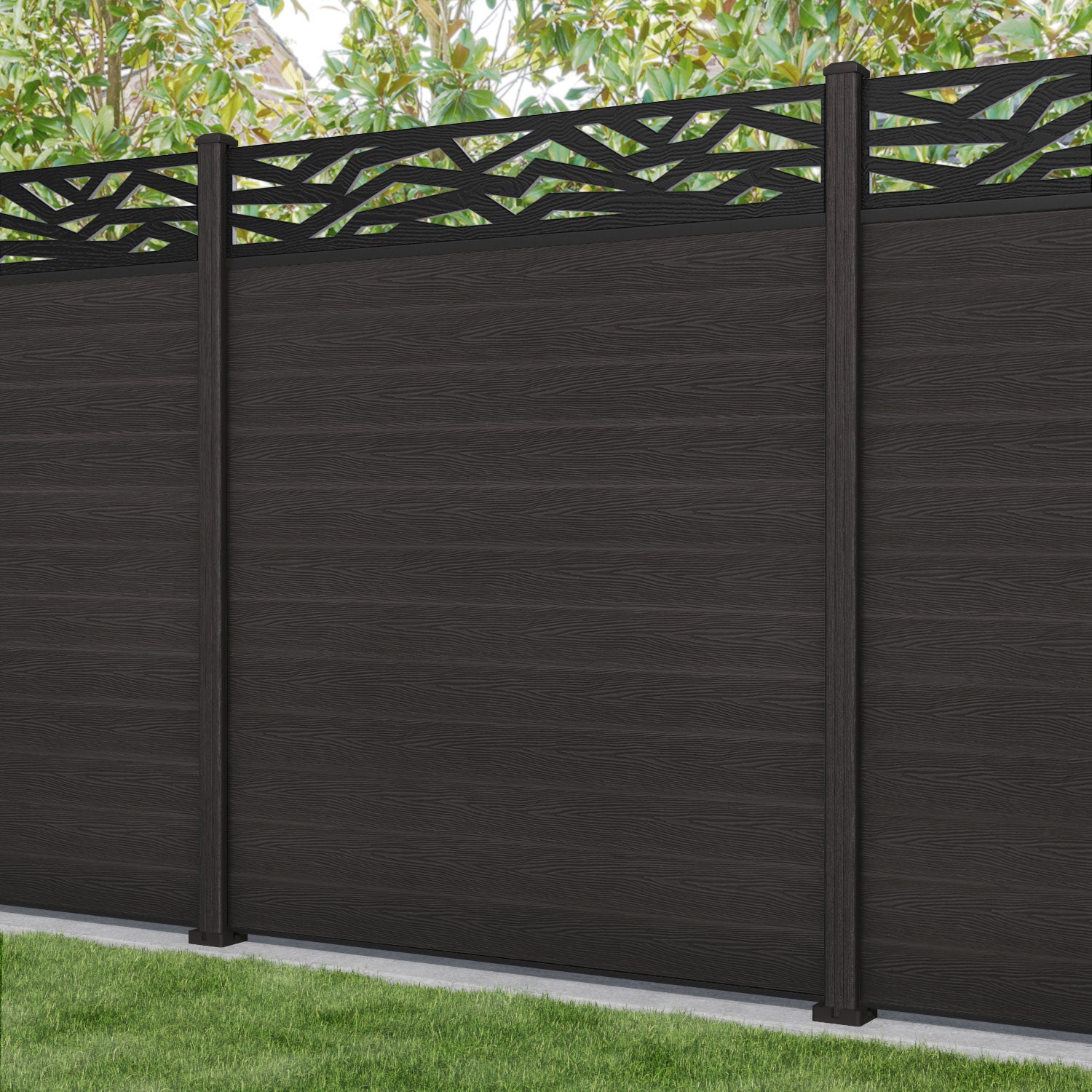 Classic Zenith Fence Panel - Dark Oak - with our composite posts