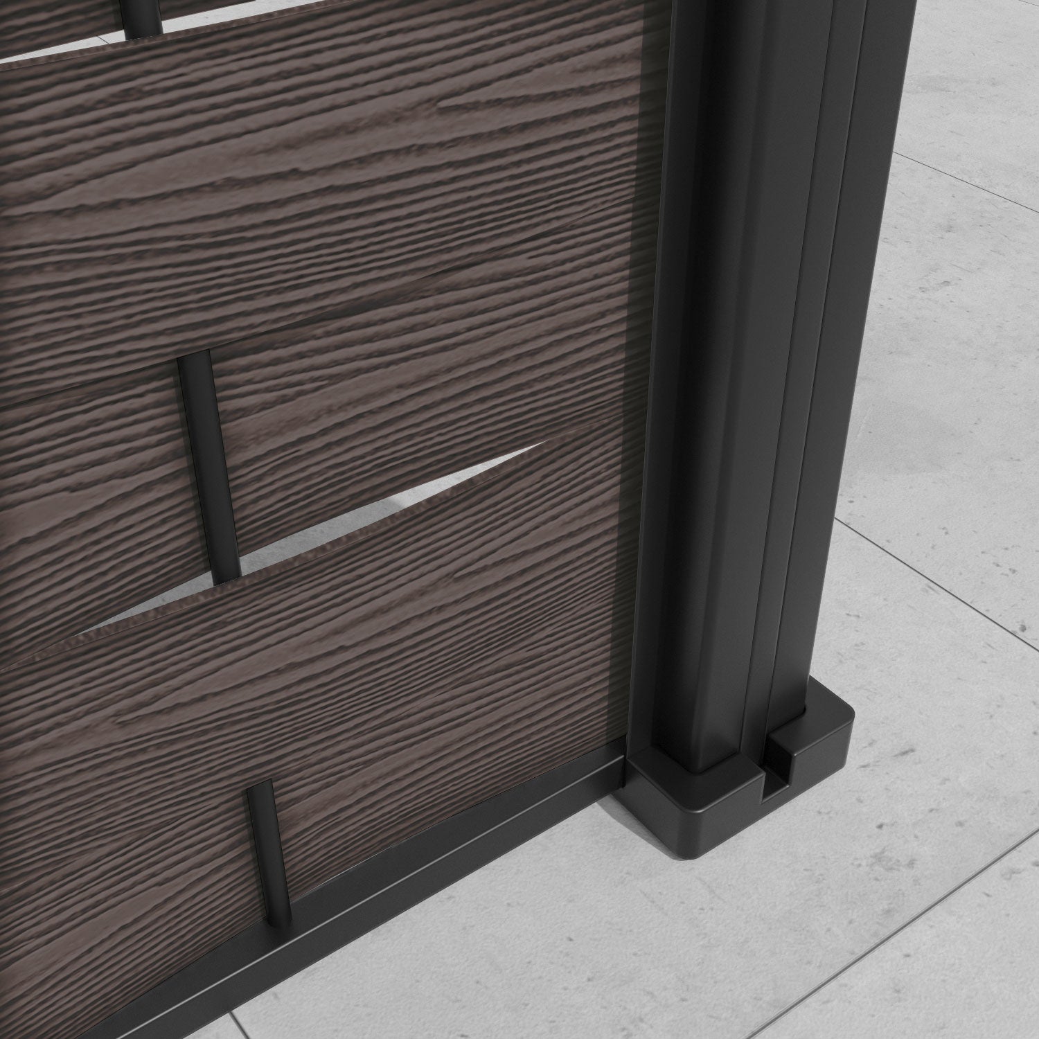 Ripple Cubed Curved Top Fence Panel - Mid Brown - with our aluminium posts