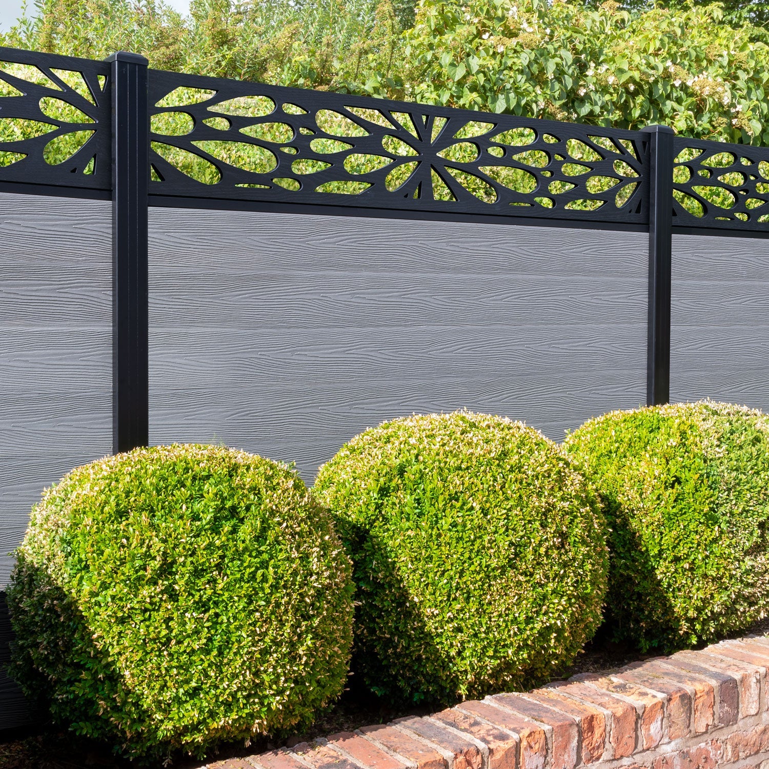 Classic Blossom Fence Panel - Light Grey - with our aluminium posts