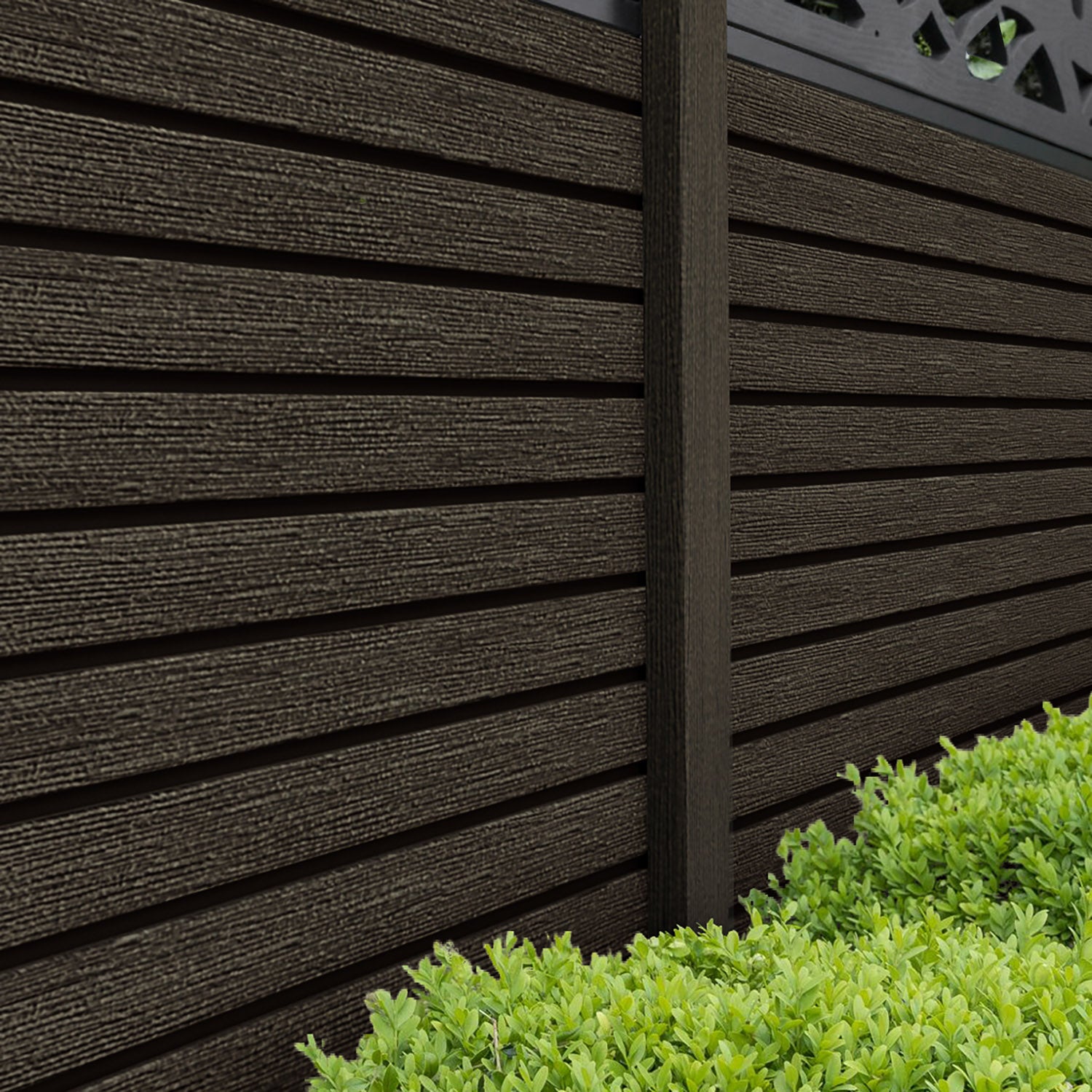 Hudson Eden Curved Top Fence Panel - Dark Oak - with our composite posts