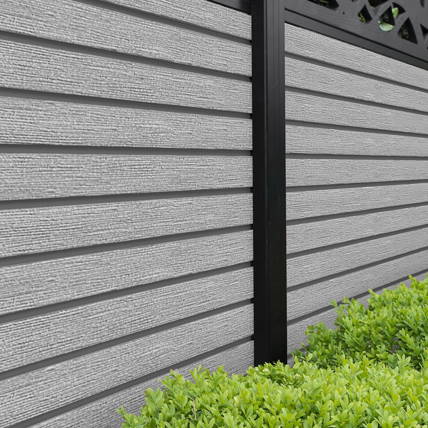 Hudson Malawi Curved Top Fence Panel - Light Grey - with our aluminium posts