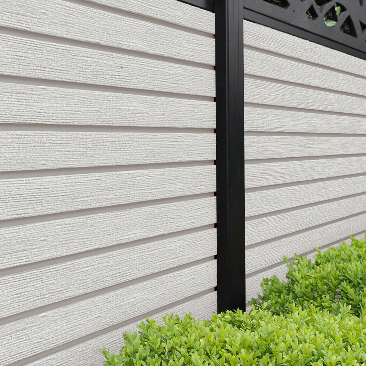 Hudson Twilight Fence Panel - Light Stone - with our aluminium posts