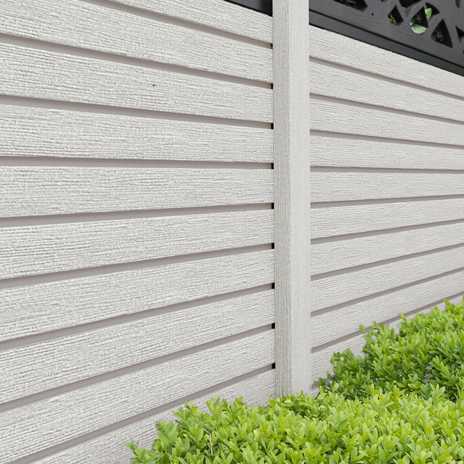 Hudson Alnara Curved Top Fence Panel - Light Stone - with our composite posts